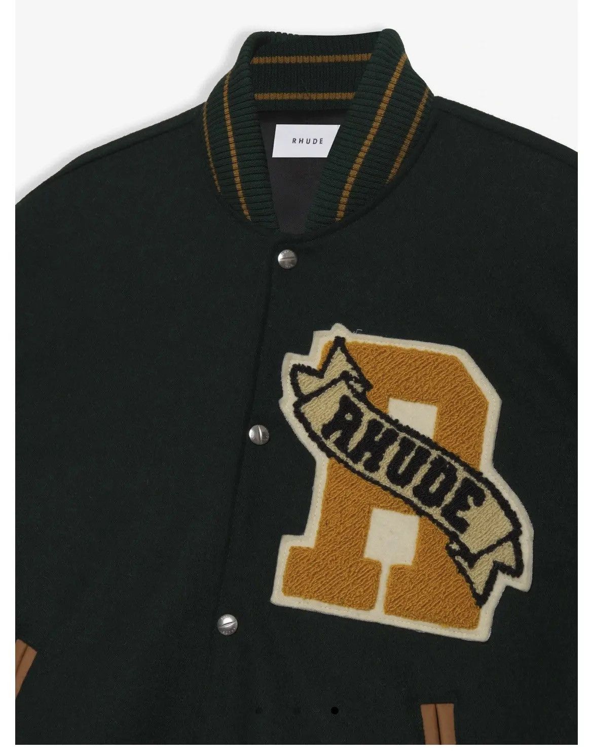 Rhude 2995USD Chenille Letterman Varsity Jacket Green/Tan Size US L / EU 52-54 / 3 - 3 Thumbnail