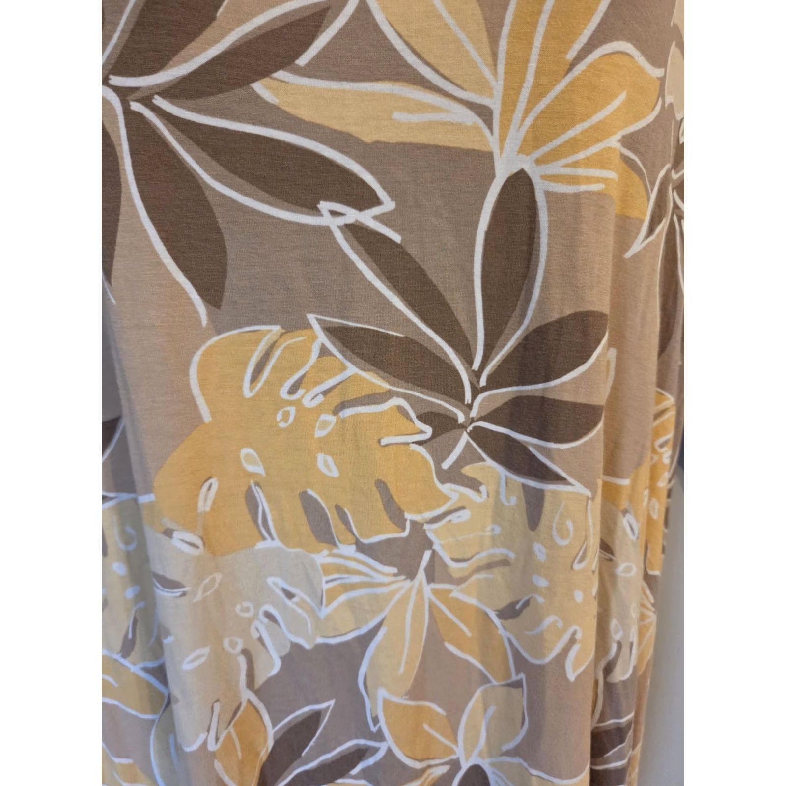 Vintage Ruby Rd Woman Yellow Light Brown Floral Leaf Print Asymmetrical Hem Tunic Top 3X Size XXL / US 16-18 / IT 52-54 - 3 Thumbnail