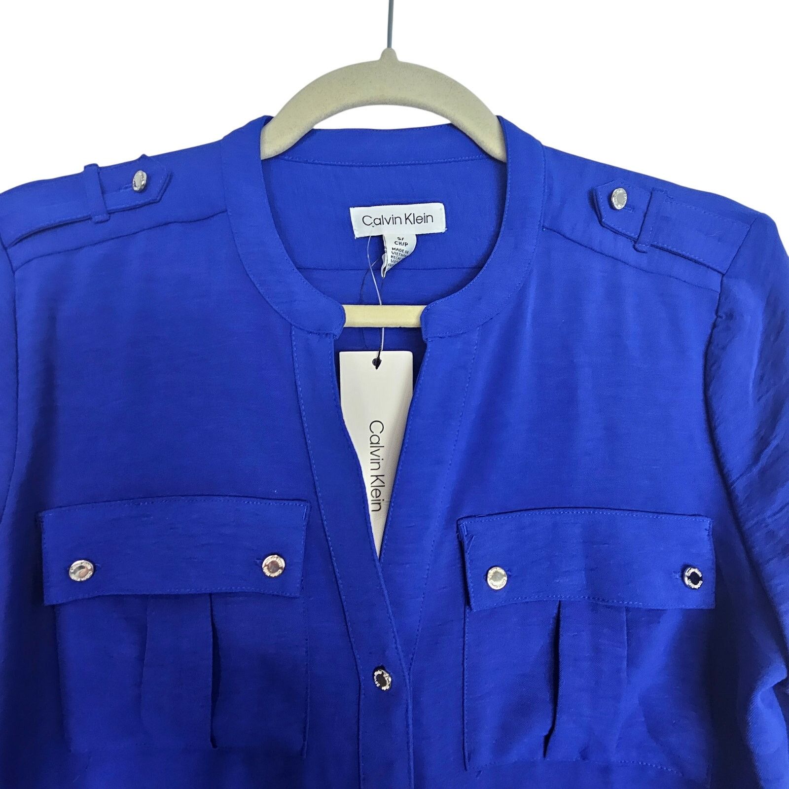 Calvin Klein Calvin Klein Womens Cobalt Blue Button Front Blouse S Career Size S / US 4 / IT 40 - 2 Thumbnail