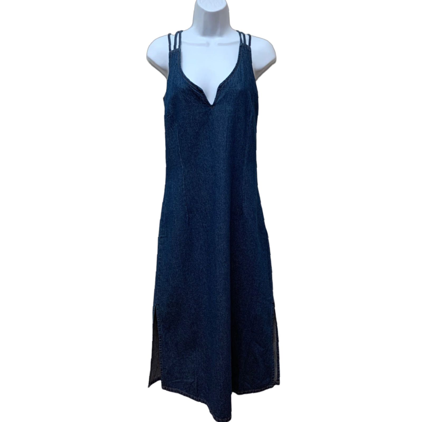 Vintage VINTAGE Y2K Fitted Maxi Cotton Denim Jean Strappy Racerback Dress Fit S/M Le Mieux Women Casual Rockabilly 1990s Blue Shirt? Size 27" / US 4 / IT 40 - 1 Thumbnail