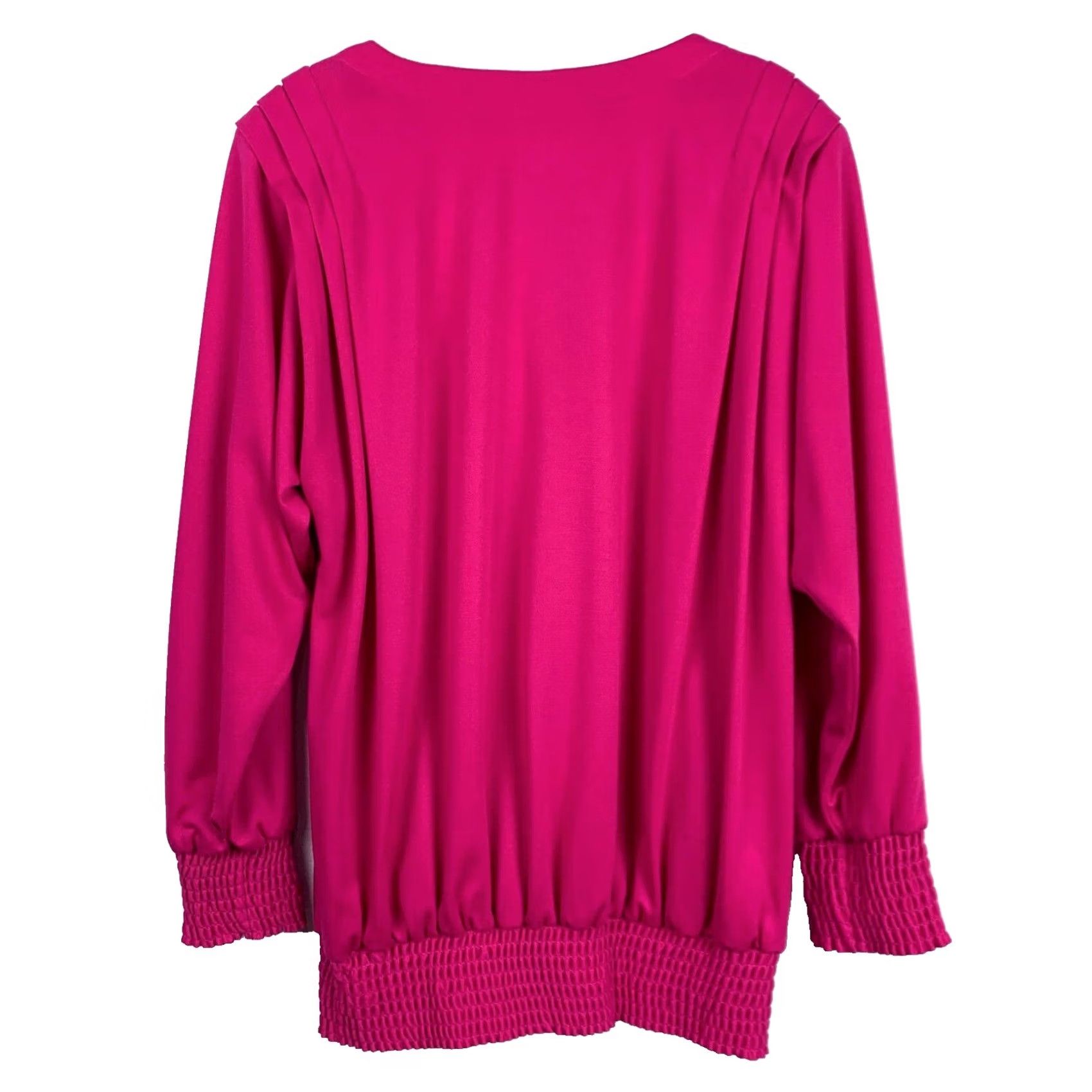 Pinko Vintage Pink Blouse Dark Knit Elastic Waist 80s Long Sleeve V-Neck Womens L Shirt Size L / US 10 / IT 46 - 3 Thumbnail