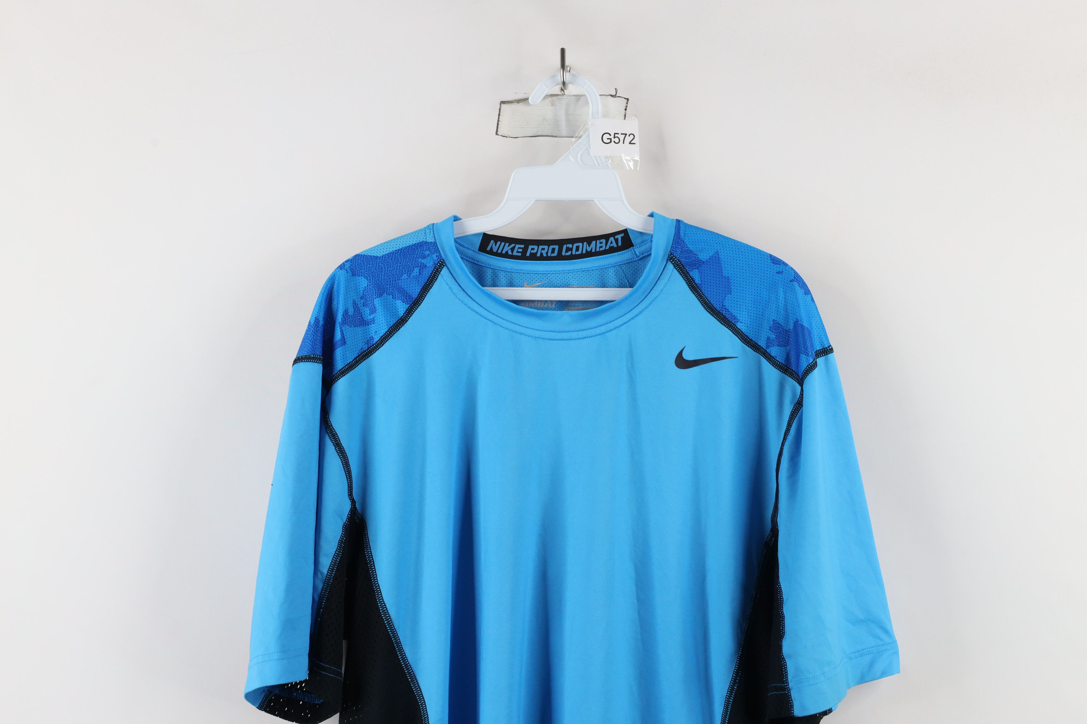 Nike × Vintage Nike Pro Combat Fitted Camouflage Training T-Shirt Blue Size US XL / EU 56 / 4 - 2 Thumbnail