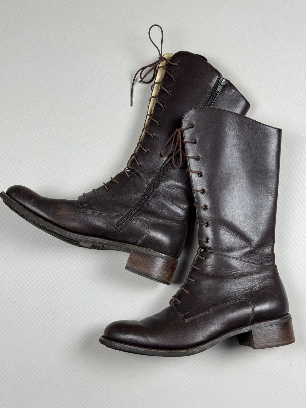 Paraboot Paraboot Ladies Tall Lace Calf Combat Leather Boots Shoes Size US 7.5 / IT 37.5 - 3 Thumbnail