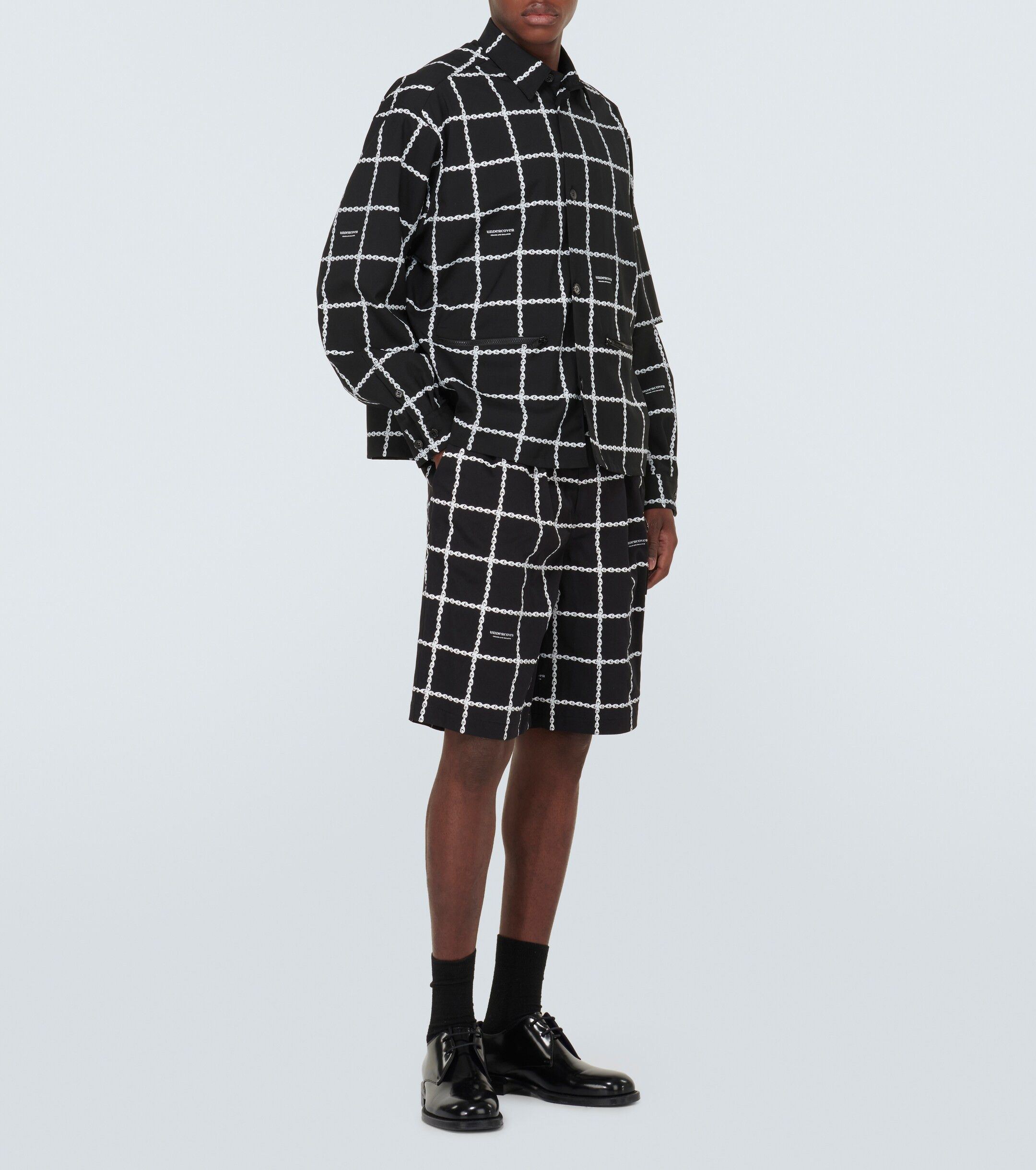 Undercover o1tko10326 Wool Chain Plaid Over Shirt in Black Size US XL / EU 56 / 4 - 2 Thumbnail