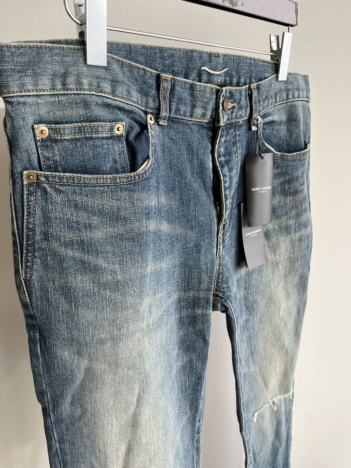 Hedi Slimane × Saint Laurent Paris × Yves Saint Laurent Saint Laurent Runway Sold Out Distressed Ripped Denim Jeans Size US 33 - 19 Thumbnail