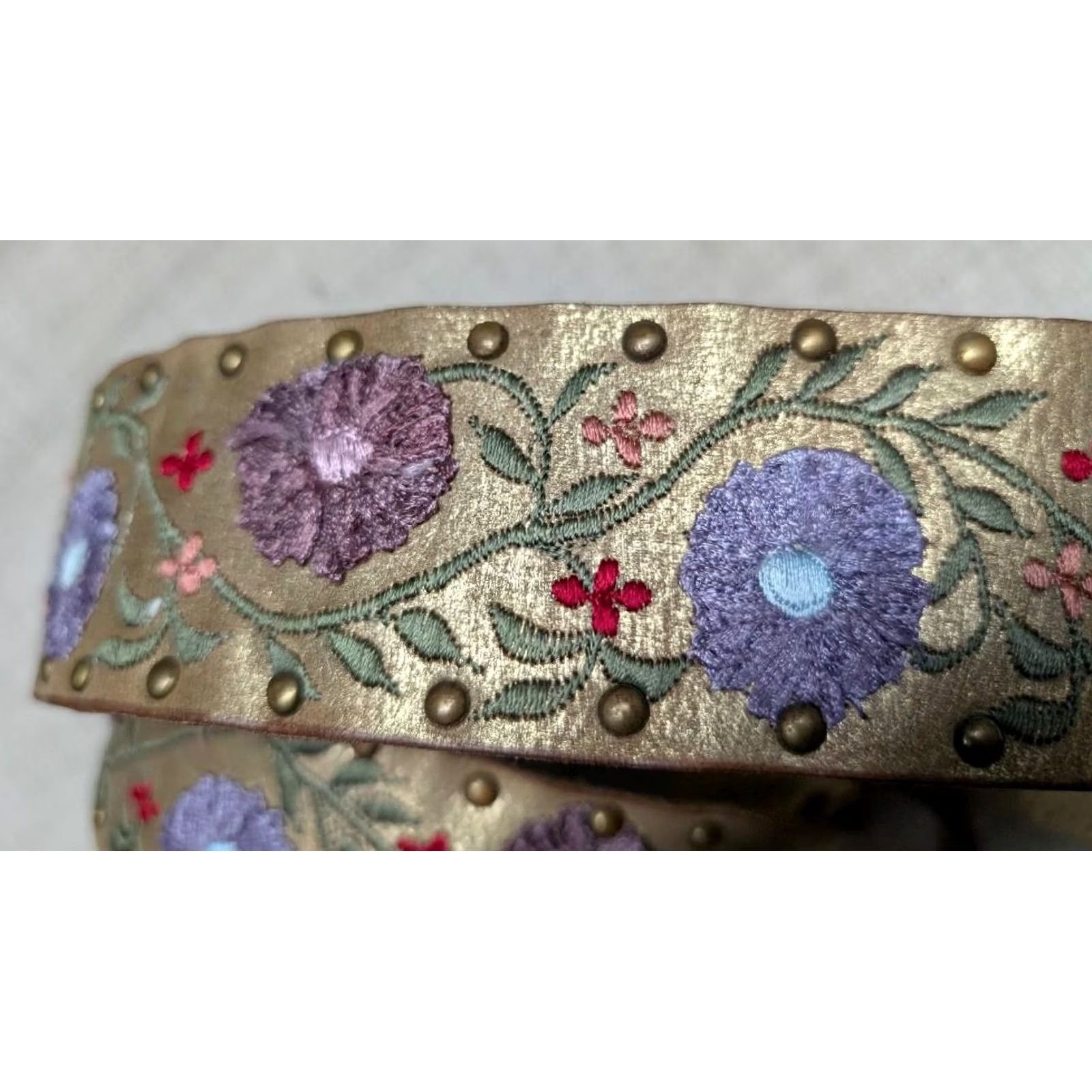 Calvin Klein VINTAGE studded embroidered FLORAL wide belt M golden CORSET leather Y2K 90s Womens Size S / US 4 / IT 40 - 3 Thumbnail