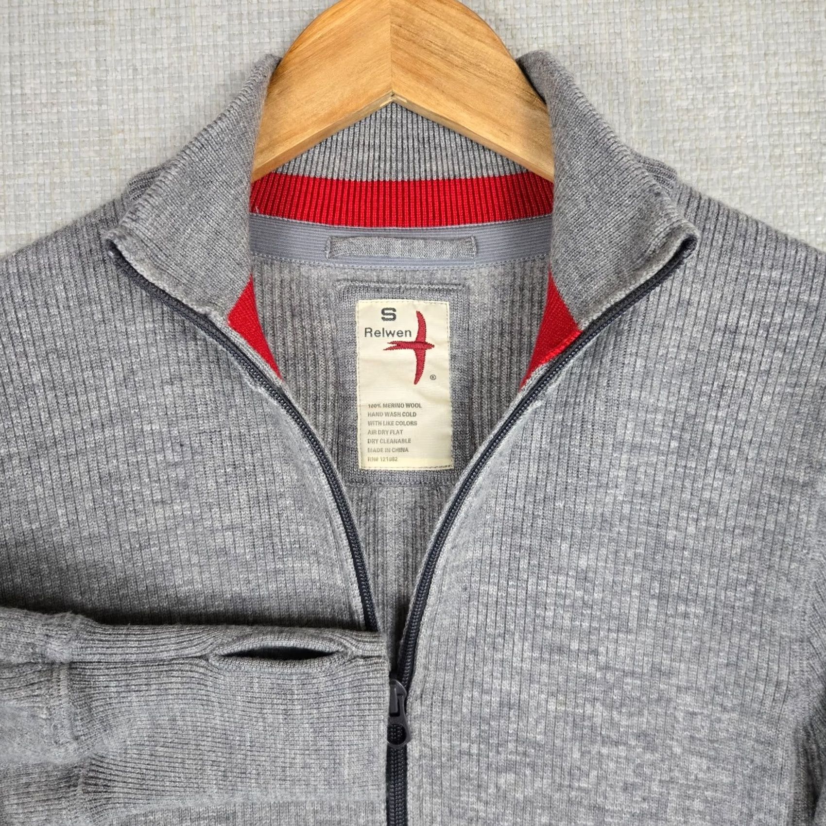 Relwen Relwen Mens Small 100% Merino Wool Full Zip Sweater Jacket Thick Pockets Gray Size US S / EU 44-46 / 1 - 4 Thumbnail