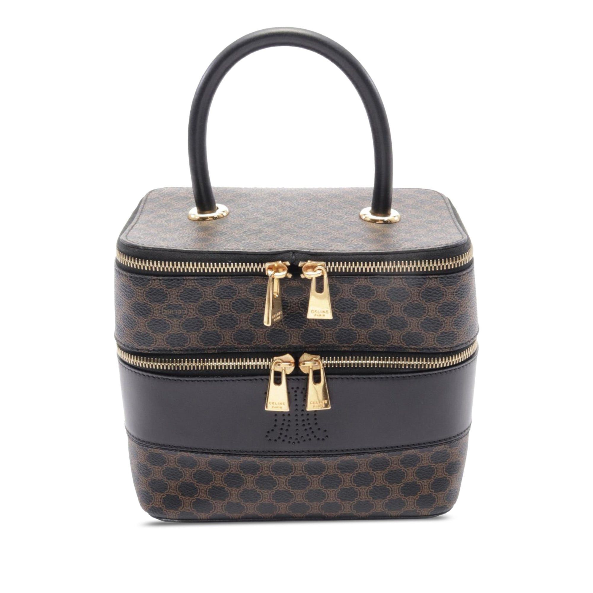 Celine Macadam Coated Canvas Double Zip Vanity Bag Brown