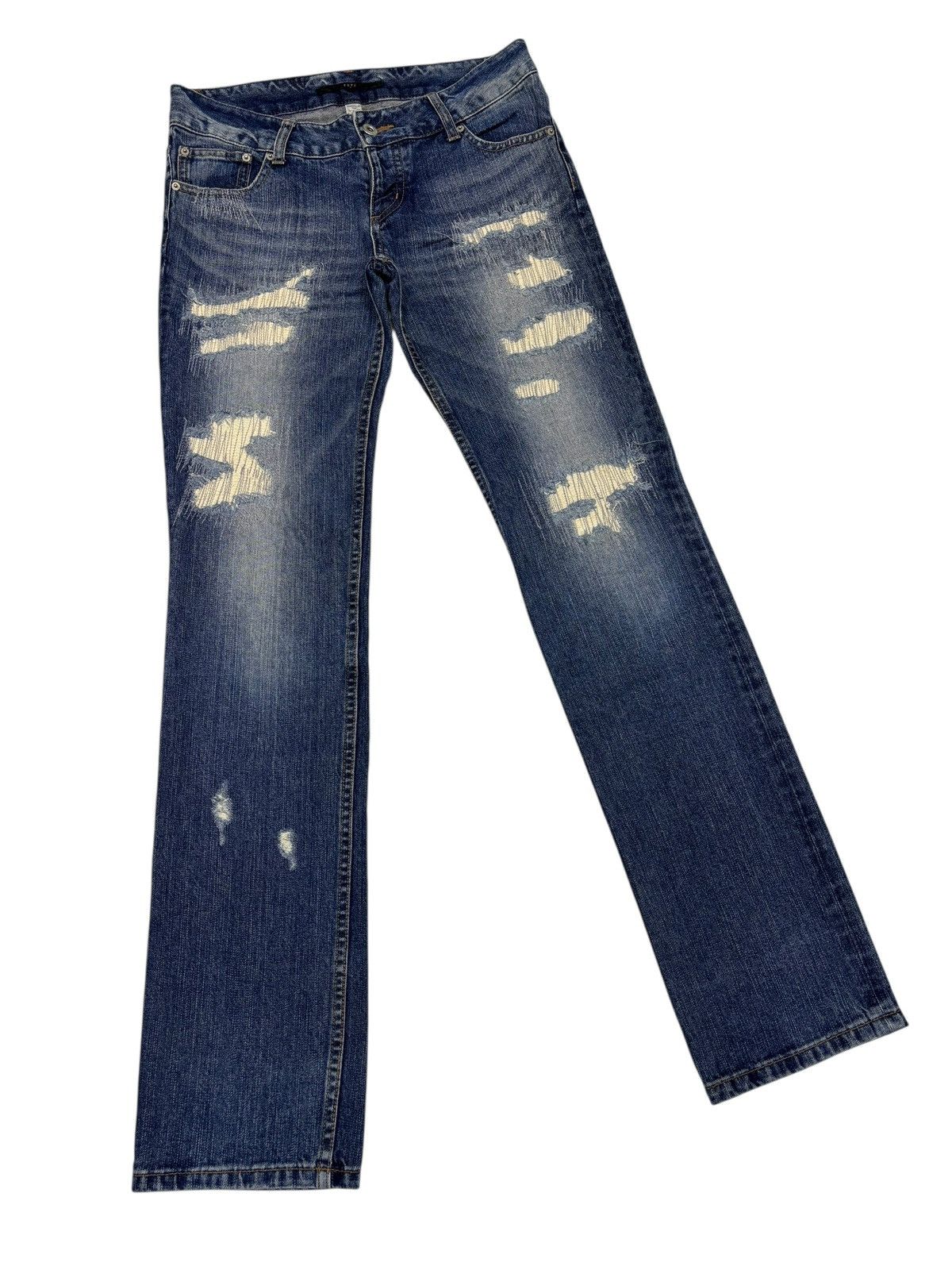 If Six Was Nine Yevs Distressed Zigzag Slim Straight Skinny Jeans Size 30" / US 8 / IT 44 - 3 Thumbnail