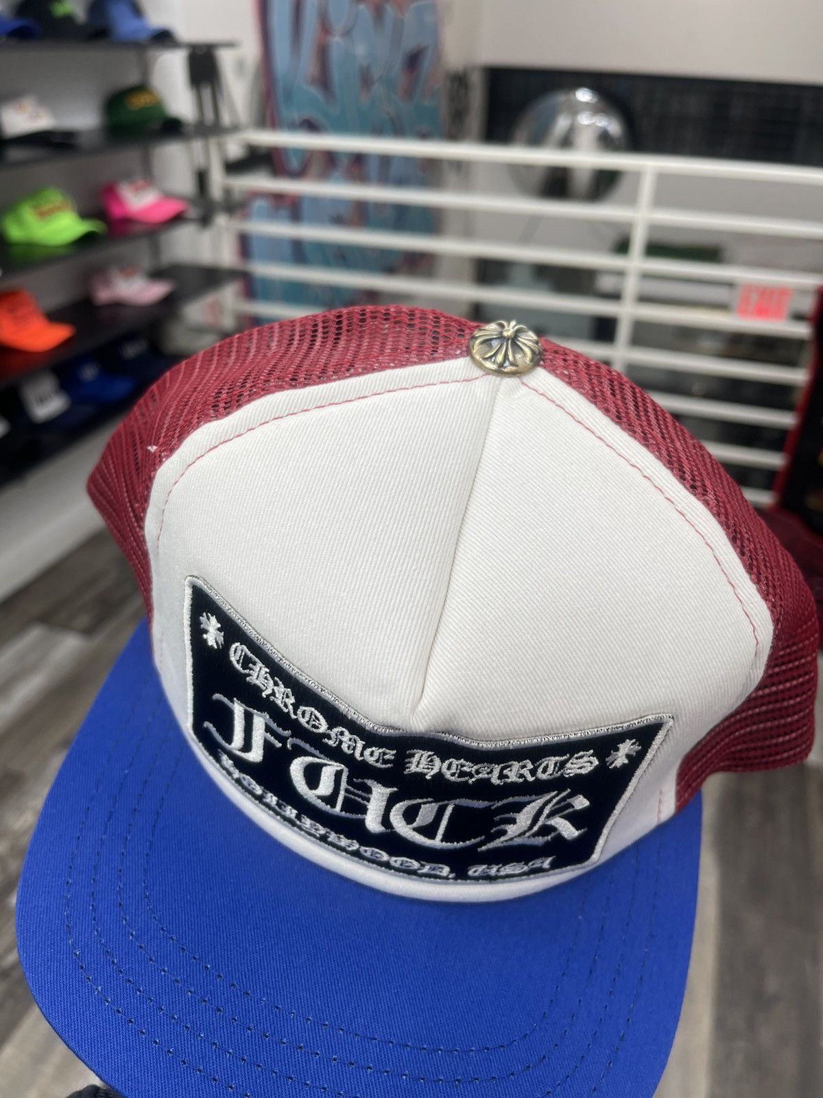 Chrome Hearts Chrome Hearts Trucker hat “fuck” red and blue Size 32 - 2 Thumbnail