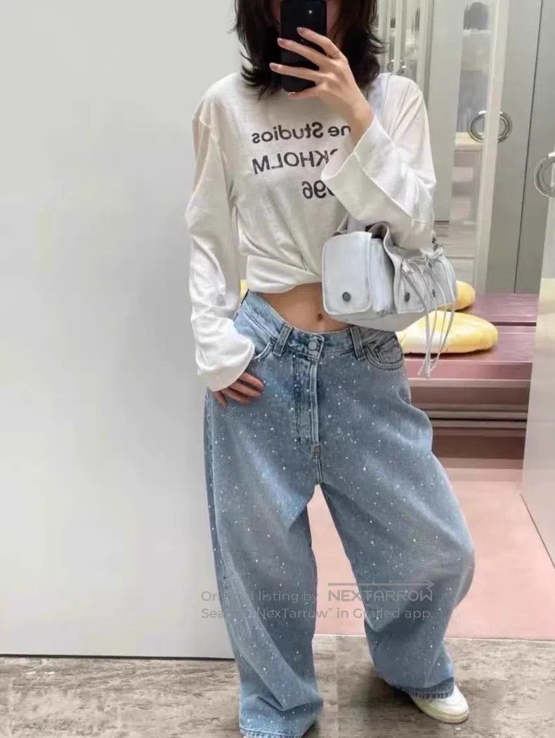 Acne Studios Acne Studios Heavily Beaded Wide Leg Denim Pants Size 27" / US 4 / IT 40 - 1 Thumbnail