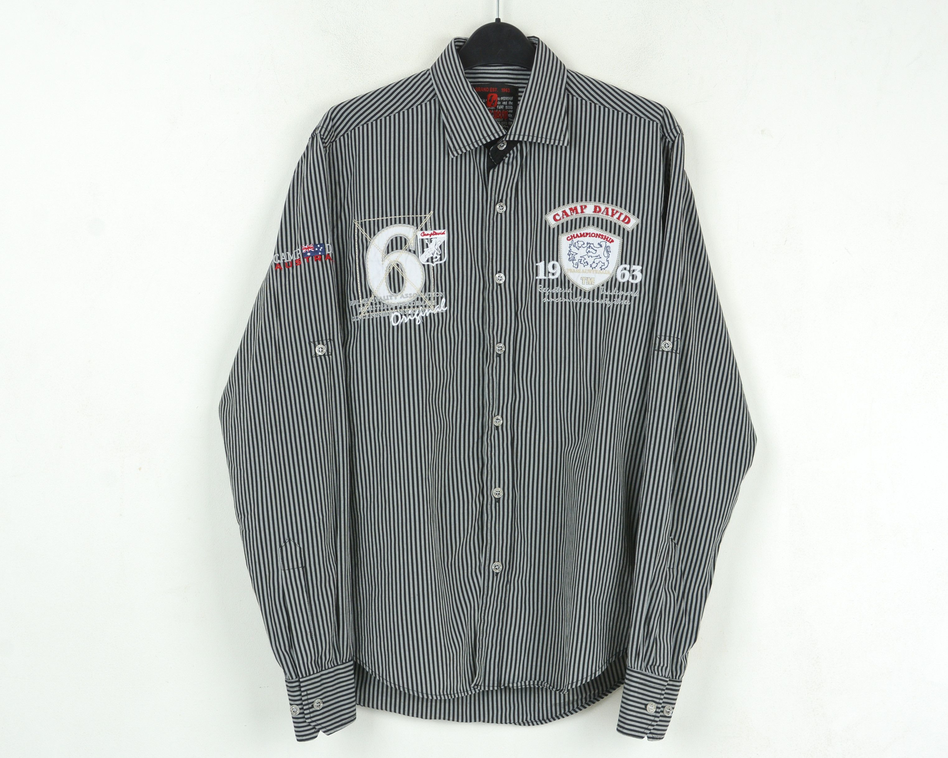 Camp David Shirt M Pinstriped Embroided Long Sleeve Grey Casual Top Size US M / EU 48-50 / 2 - 1 Thumbnail