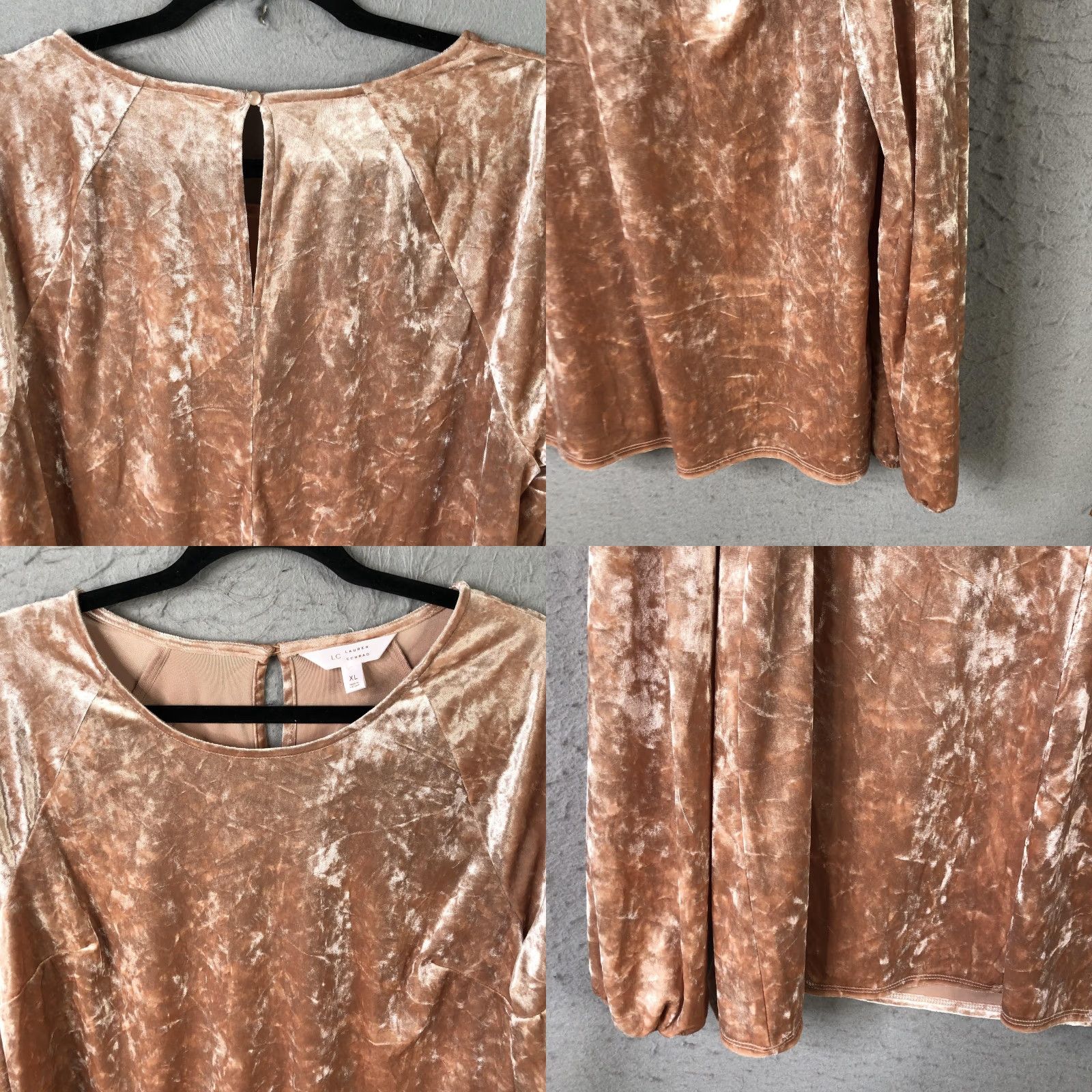 Vintage LC Lauren Conrad Blouse Womens XL Beige Crushed Velvet Balloon Sleeve Top Party Size XL / US 12-14 / IT 48-50 - 9 Thumbnail