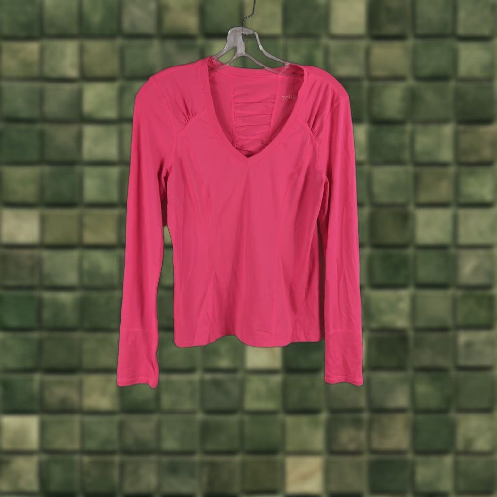 Vintage Zella Top Women's M Hot Pink Pullover Thumbhole Ruched Long Sleeve Athletic Knit Top Top Shirt Sports Gym Running Jogging Athleisure Womens M Pink Size M / US 6-8 / IT 42-44 - 1 Thumbnail