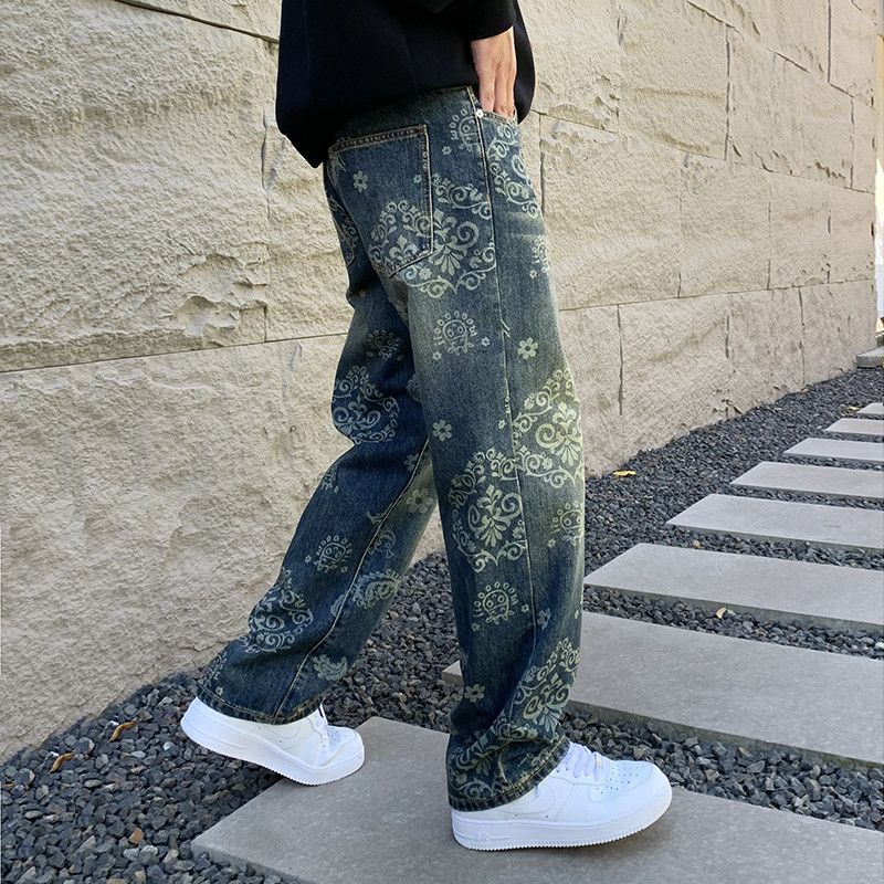 Japanese Brand × Vintage Floral Printed Jeans Men's Loose Casual Straight Leg Pants Size US 32 / EU 48 - 4 Thumbnail