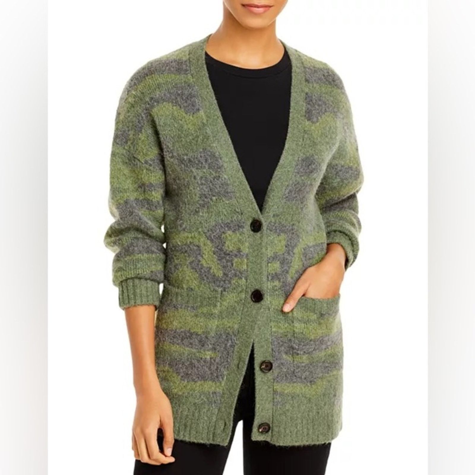 image of Rails Runi Green Gray Camel Wool Blend Button Up Cardigan Lg, Women's (Size Large)