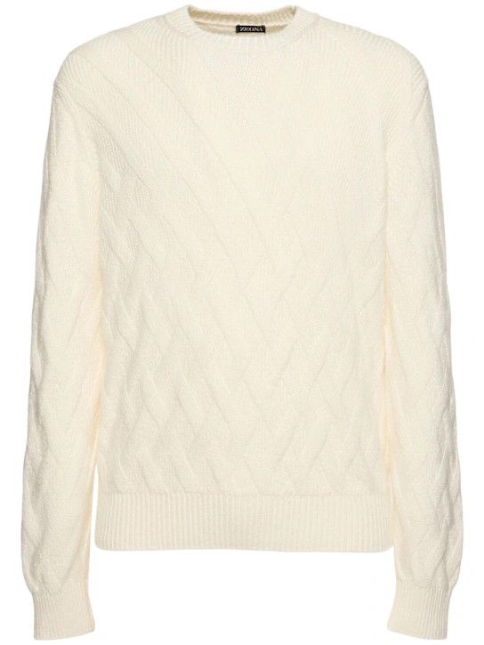 Z Zegna o1lsvrm0525 Design Cotton Crewneck Sweater in White Size US L / EU 52-54 / 3 - 1 Thumbnail