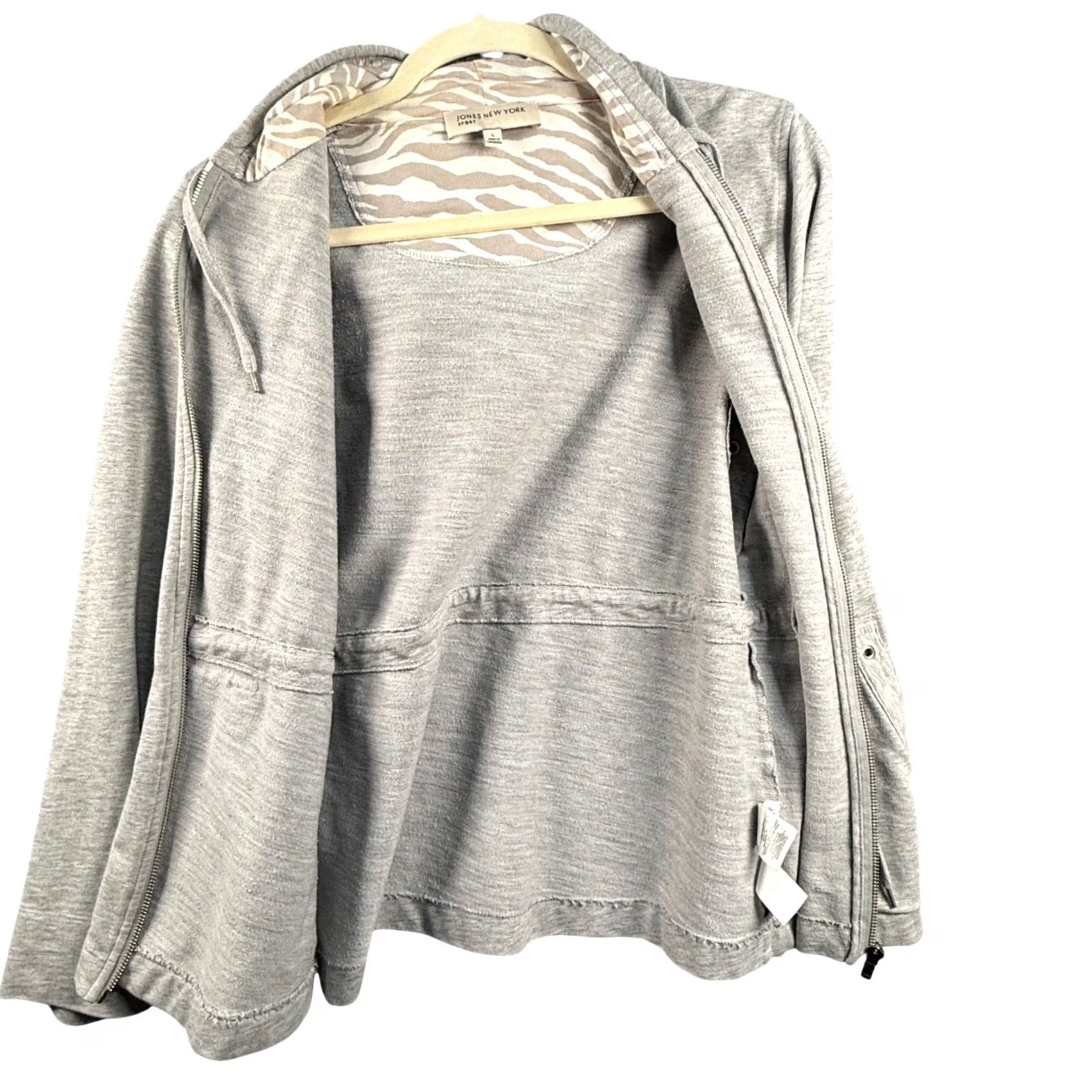 Jones New York Jones New York Sport Hoodie Shirt Womens L Gray Full Zip Hooded Lightweight Lined Pockets Zebra Print Hood Lining - Size L / US 10 / IT 46 - 4 Thumbnail