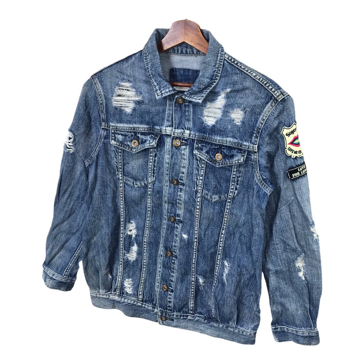 Japanese Brand SLY Women Distressed Denim Jacket SLY Jeans Size ONE SIZE - 3 Thumbnail