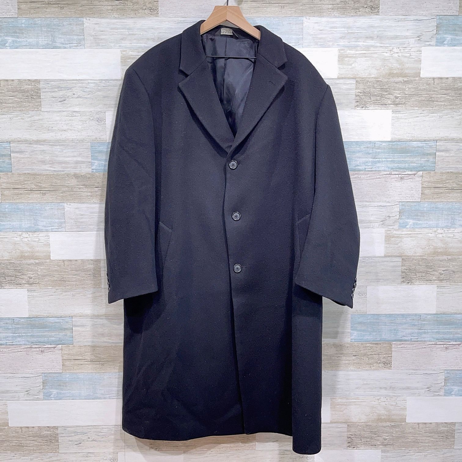 Jos A Bank Wool Flannel Long Overcoat Black Mens 46R
