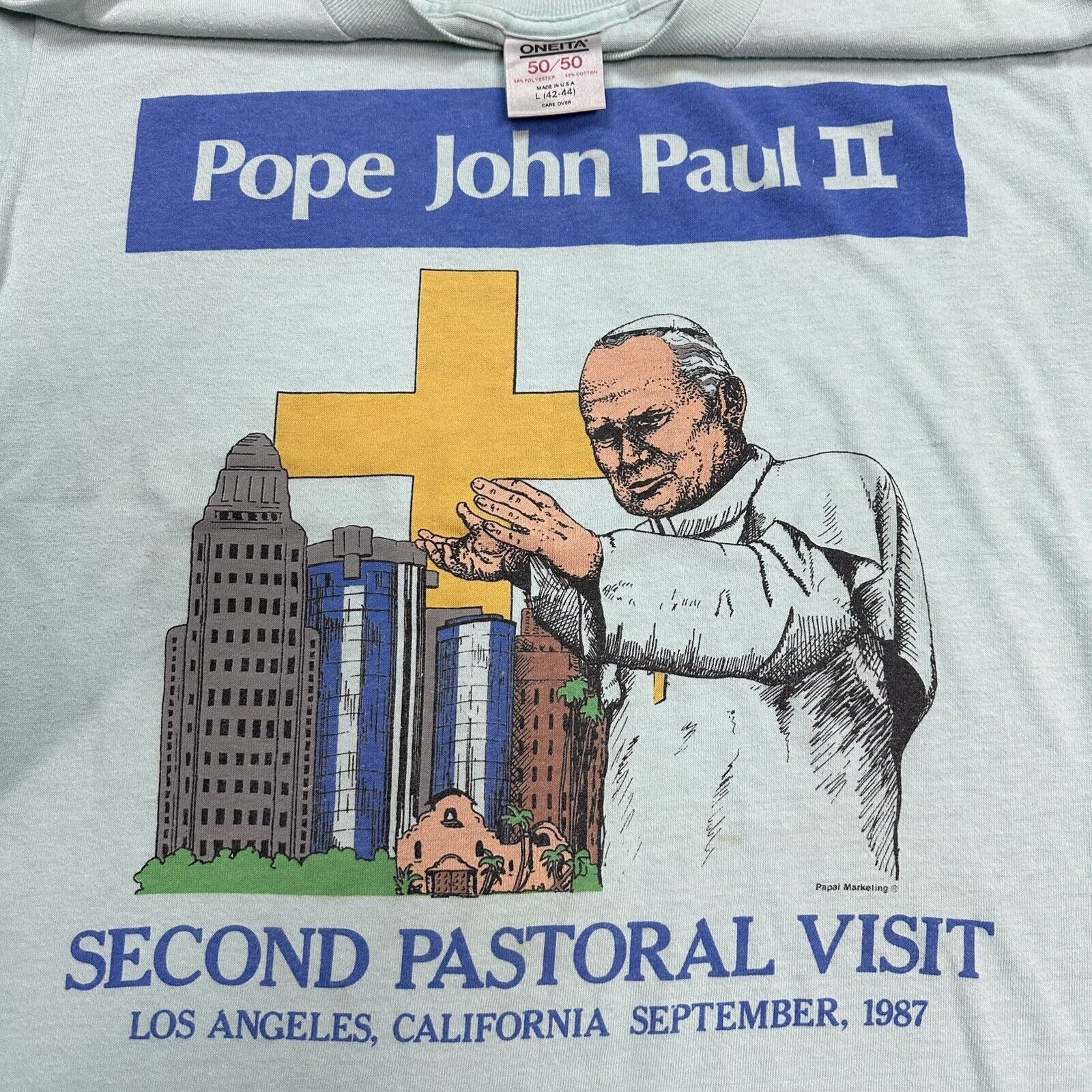Vintage Vintage 1987 Pope John Paul ll Tee T-Shirt Large Made In USA Size US L / EU 52-54 / 3 - 1 Thumbnail