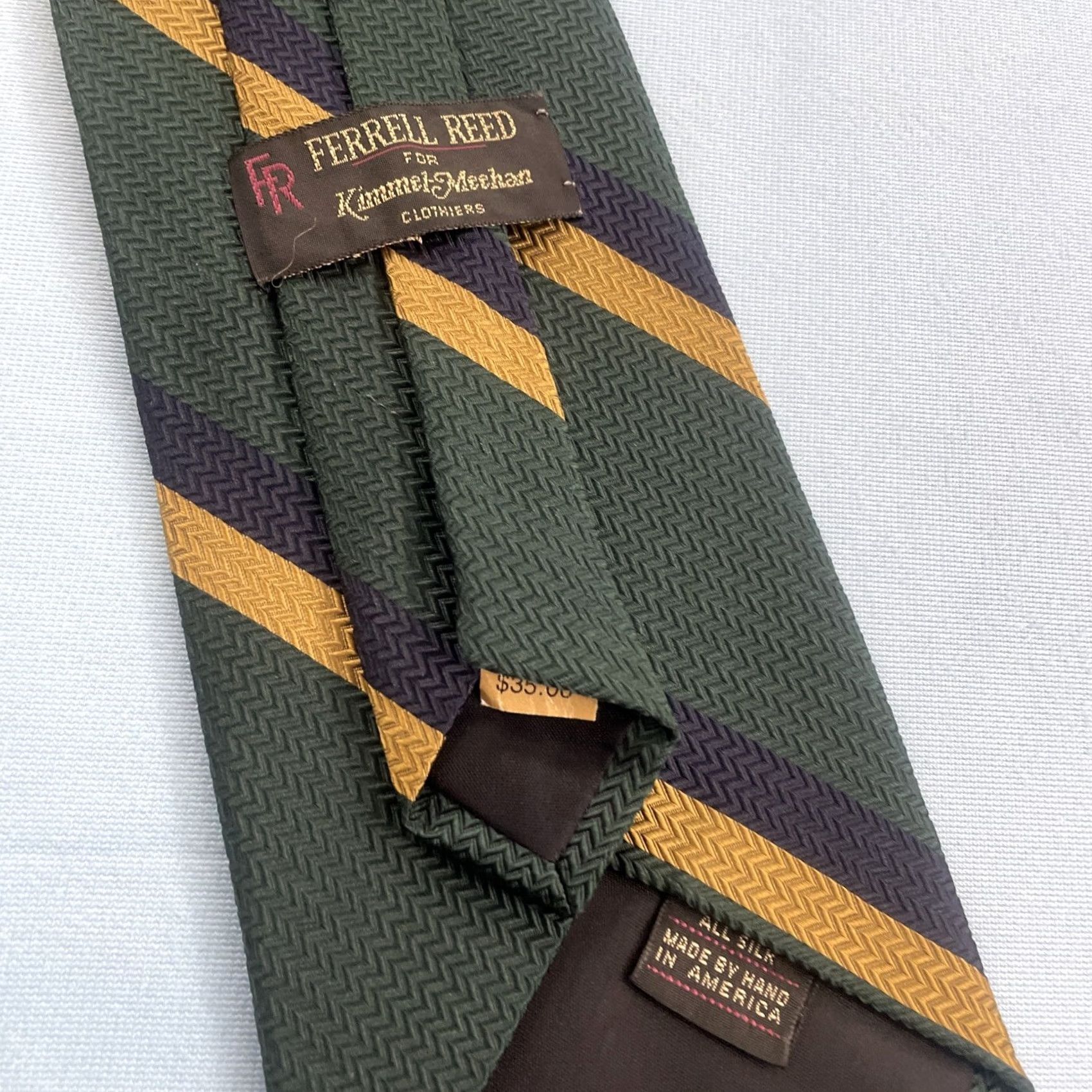 Vintage VINTAGE Ferrel Reed Tie Silk Wide Green Gold Black Repp 58" USA 4x58 Men Neck Striped Pattern Size ONE SIZE - 5 Thumbnail