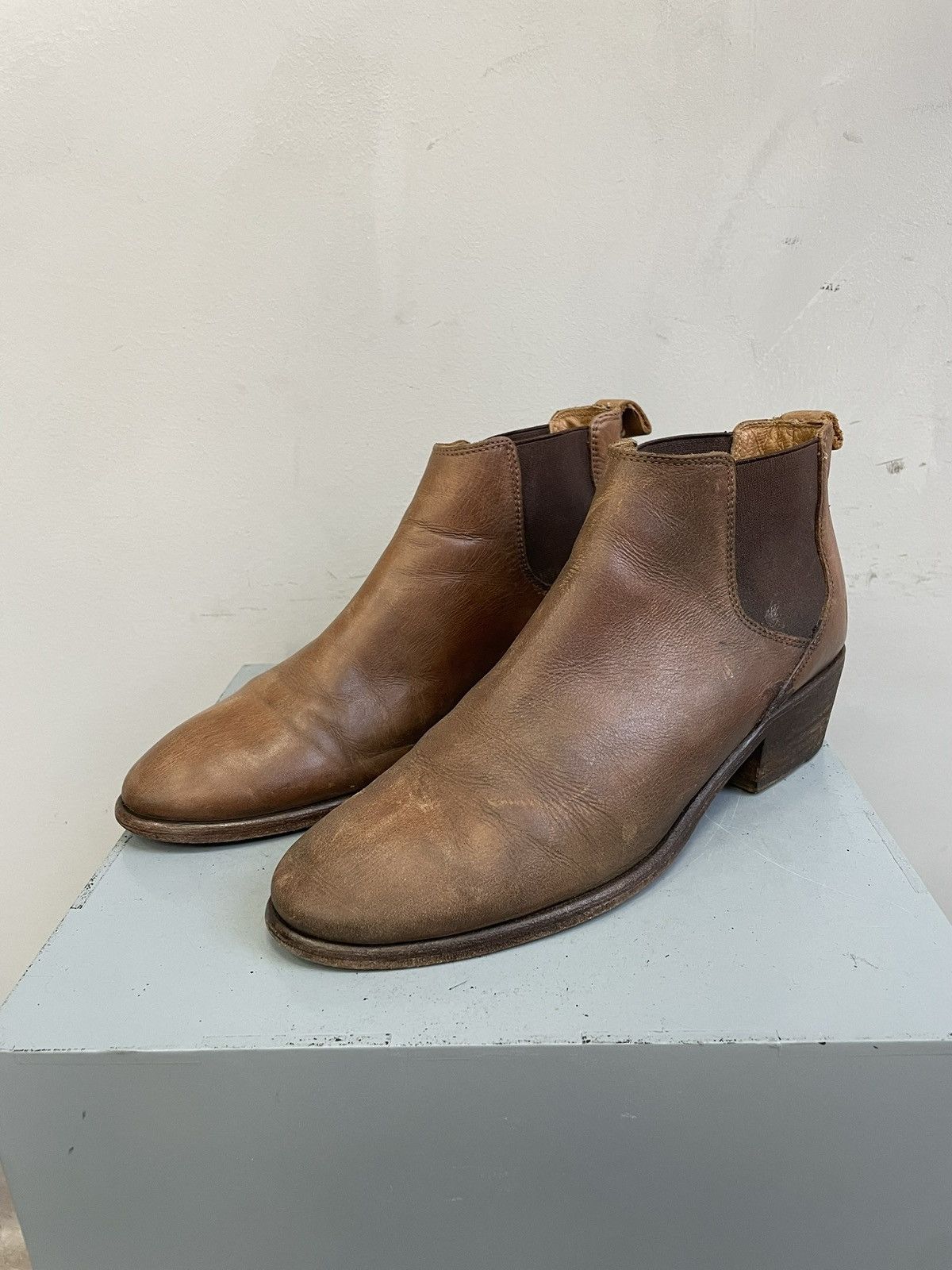 Frye Brown Leather Chelsea Ankle Boots guidi style Heel 40