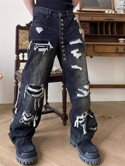 VIBE Retro distressed washed heavyweight ripped jeans Size US 32 / EU 48 - 3 Thumbnail