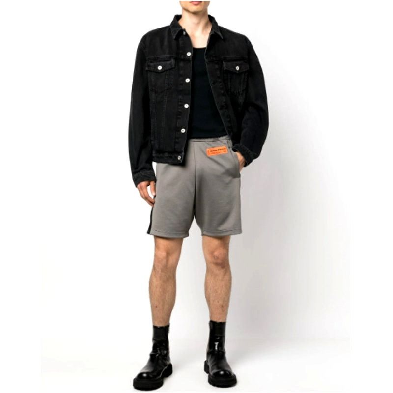 Heron Preston Heron Preston Men's Gray/Black Logo-Patch Track Shorts S L Size US 36 / EU 52 - 11 Thumbnail