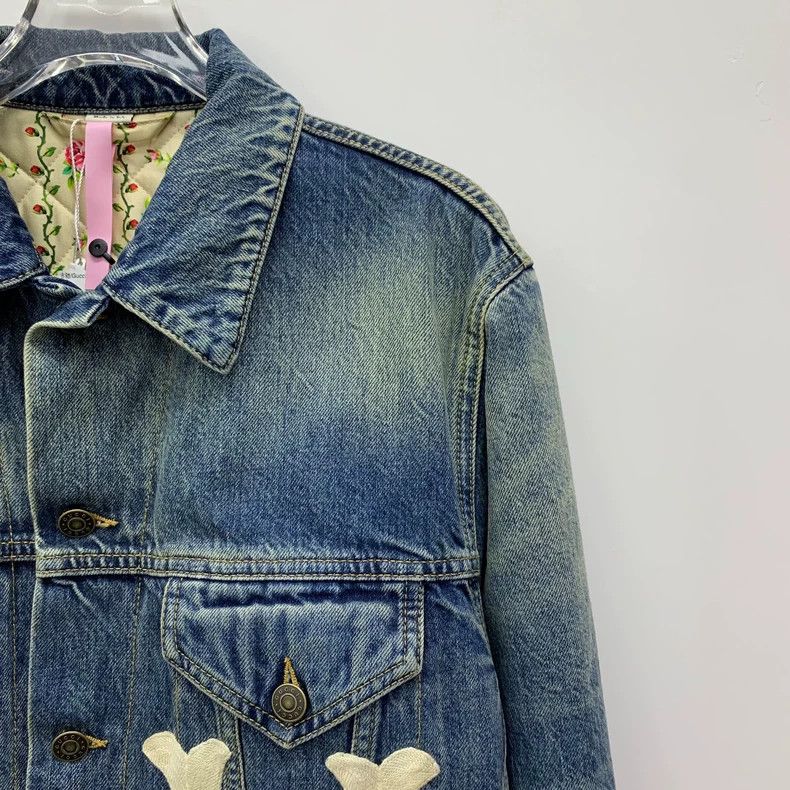 Gucci Blue letter washed old cotton lapel single-breasted l