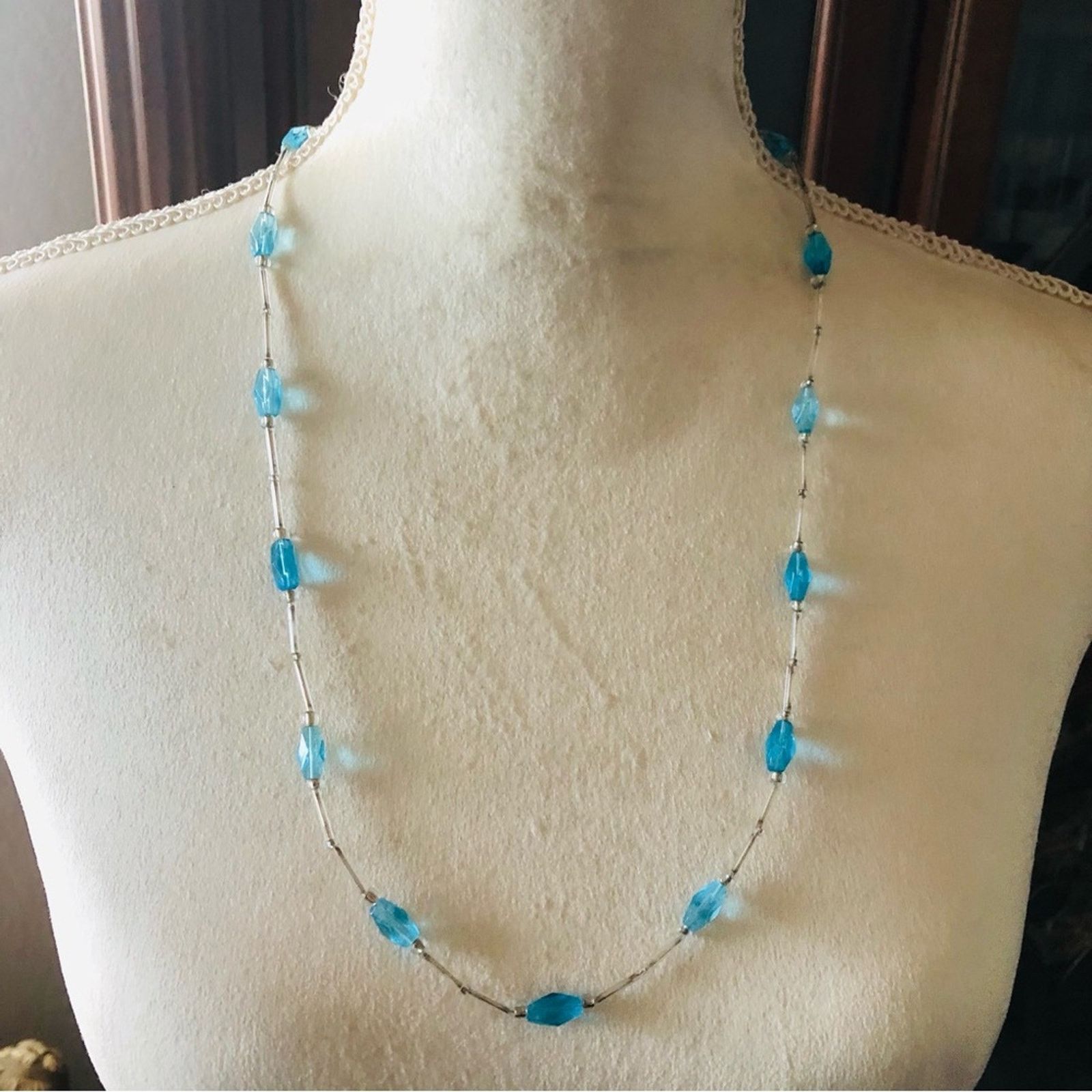 Handmade Hand crafted faceted blue glass beaded necklace Size ONE SIZE - 2 Thumbnail