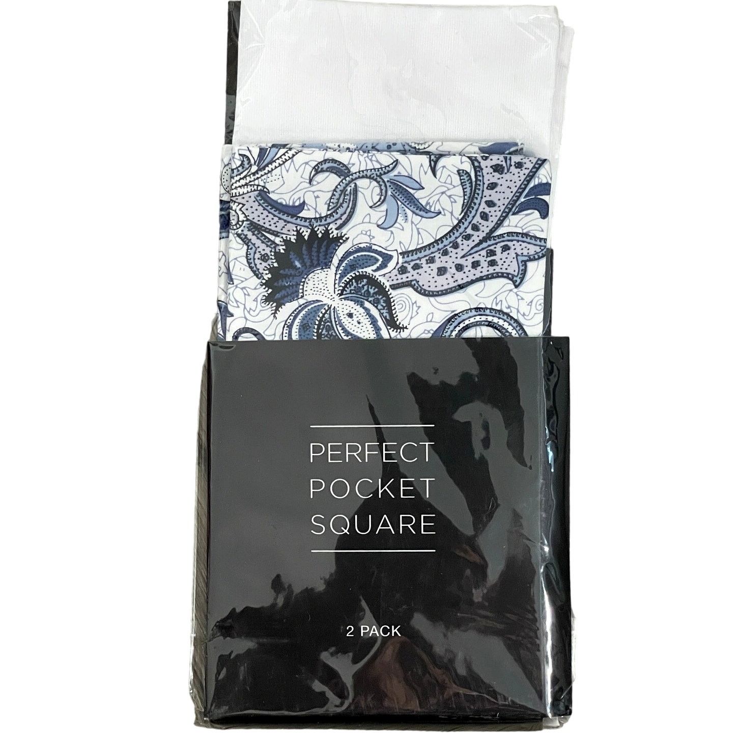 Other 2pc Set Perfect Pocket Squares Cotton - White & Paisley Blue Size ONE SIZE - 1 Thumbnail