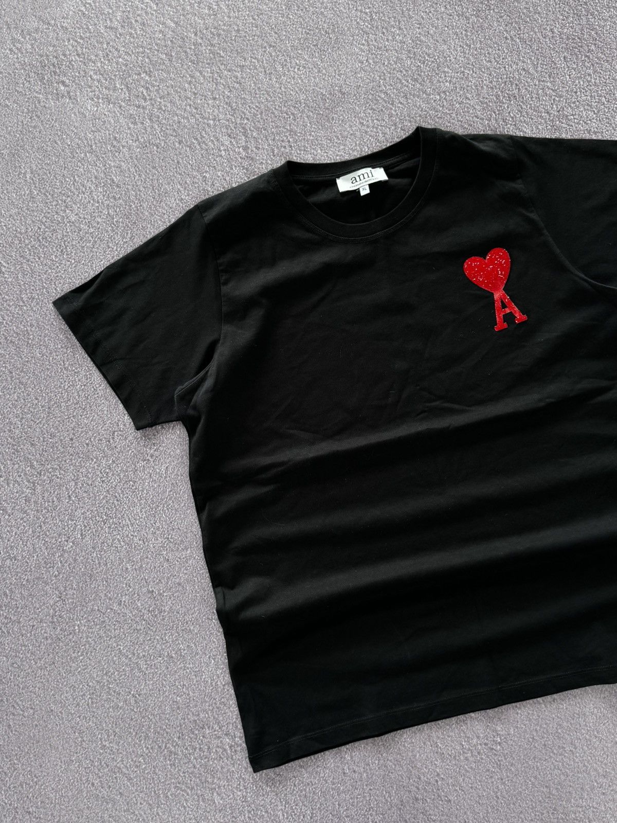 AMI Ami Paris Rhinestones Heart Logo Womens Black T-Shirt Size XL / US 12-14 / IT 48-50 - 4 Thumbnail