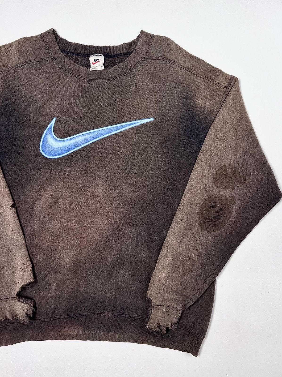 Nike 1990s Nike Bigswoosh Distressed Sweatshirt Destroyed Faded Size US M / EU 48-50 / 2 - 2 Thumbnail