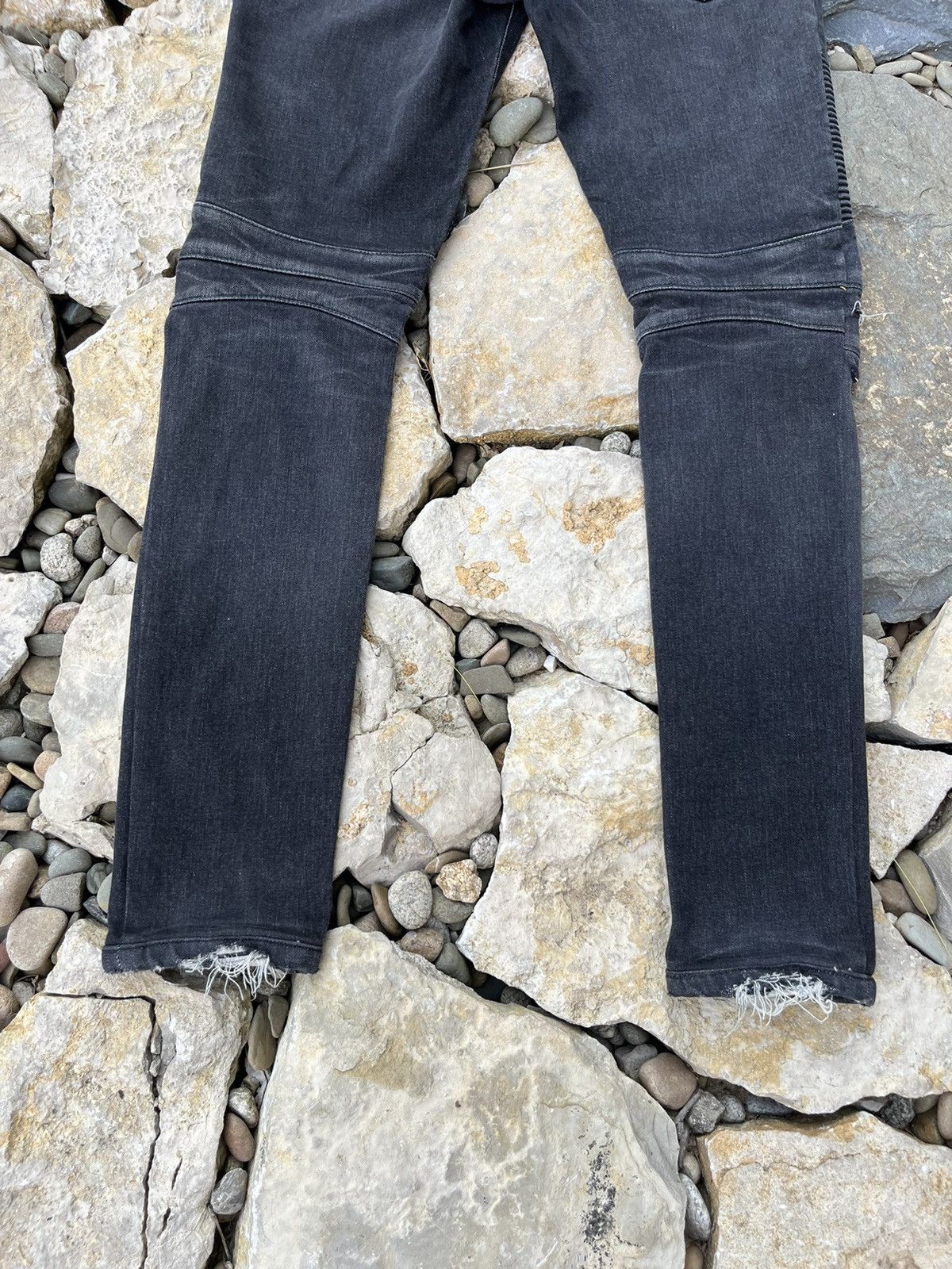 Balmain × Japanese Brand Balmain biker jeans pants 29 washed denim black distressed Size US 29 - 16 Thumbnail