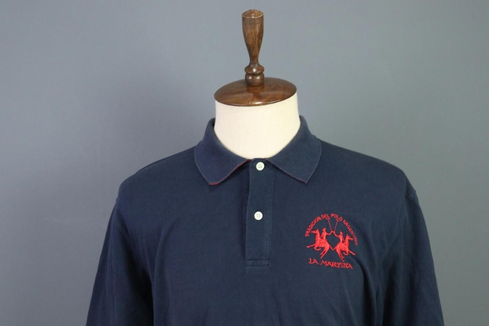La Martina La Martina Navy Cotton Collared Popover Polo Shirt Size 2XL Size US XXL / EU 58 / 5 - 2 Thumbnail