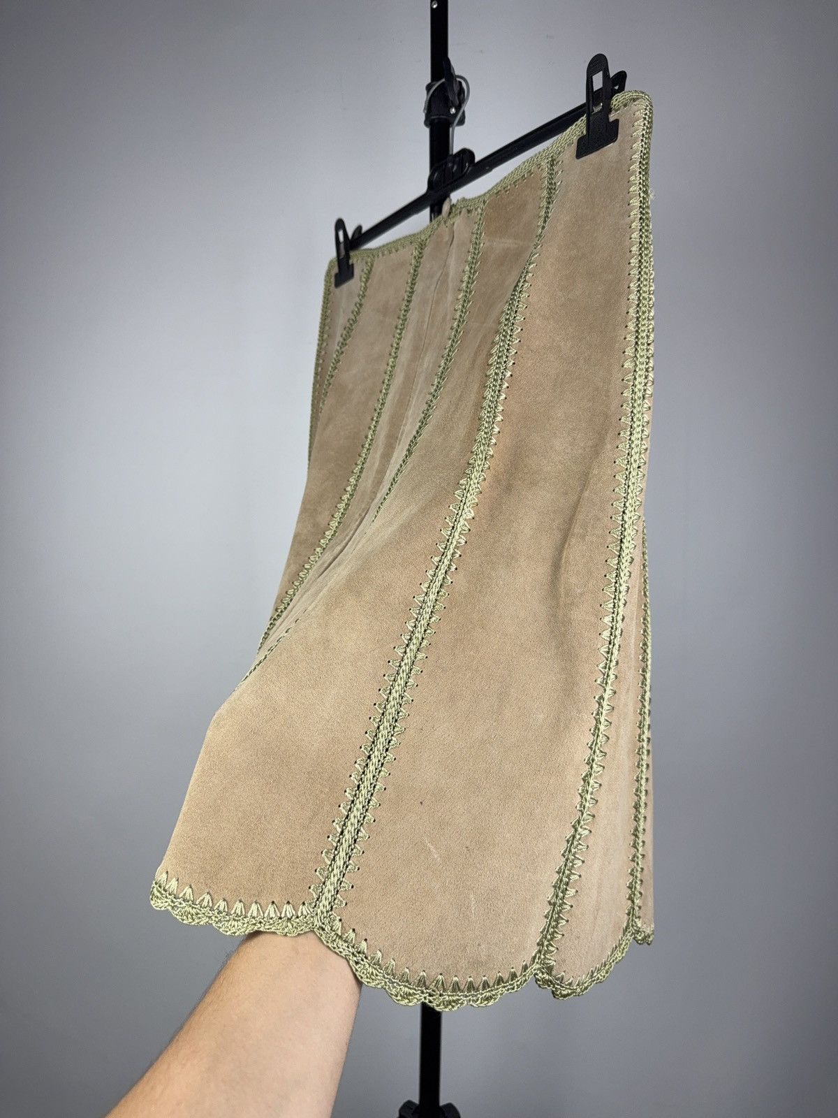 Genuine Leather Retro Rem Jorgensen Suede Skirt Boho 70sAvant Garde Style XL Size 31" - 7 Thumbnail