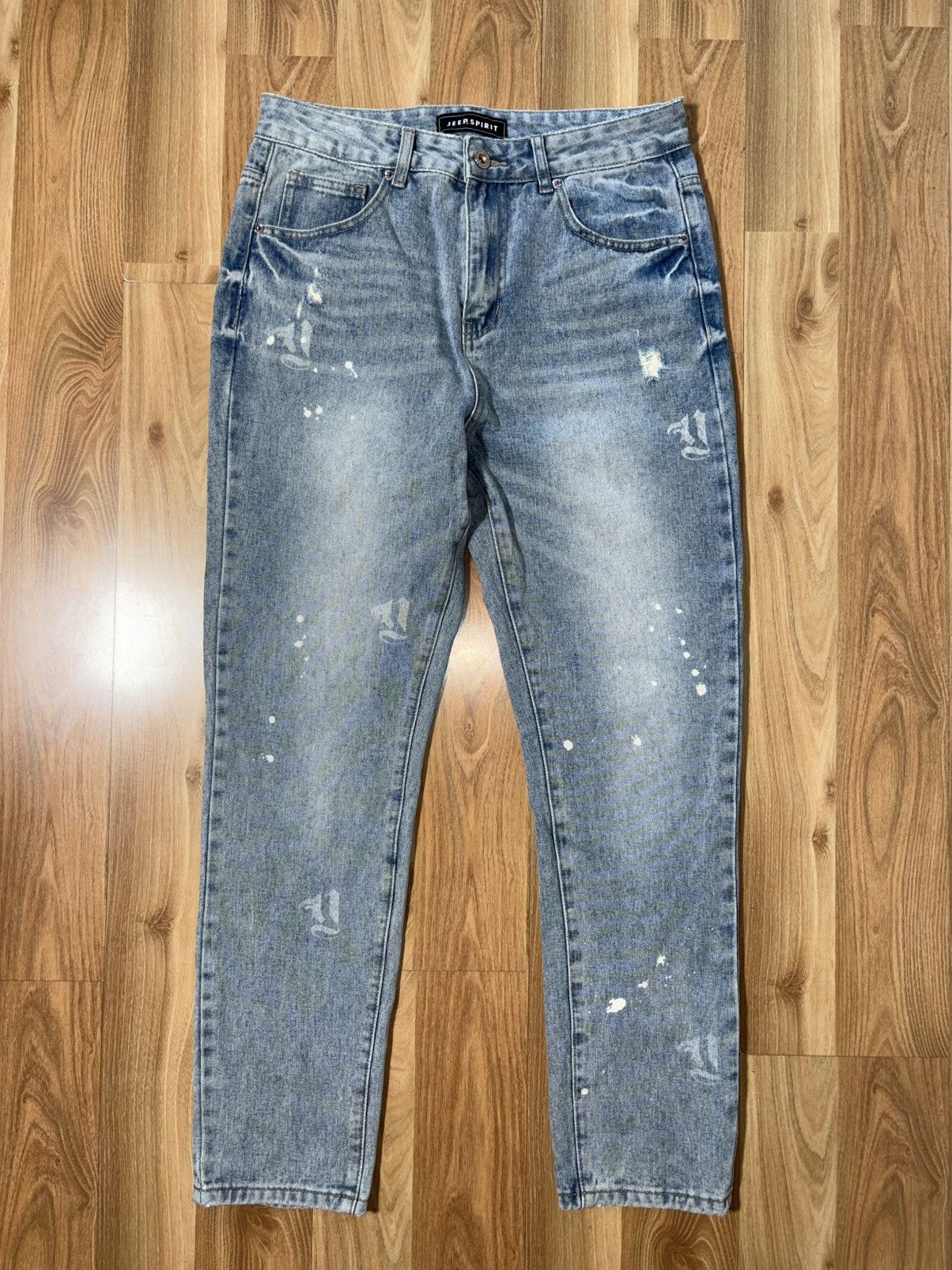 Japanese Brand Jeep Spirit Distressed Paint Splatter Jeans Y2K Streetwear Size US 30 / EU 46 - 1 Thumbnail