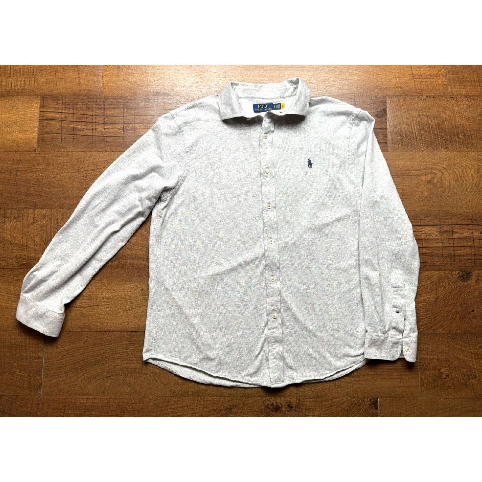Polo Ralph Lauren Polo Ralph Lauren Shirt Mens XL Gray KNIT Dress Herringbone Long Sleeve Size 46R - 2 Thumbnail