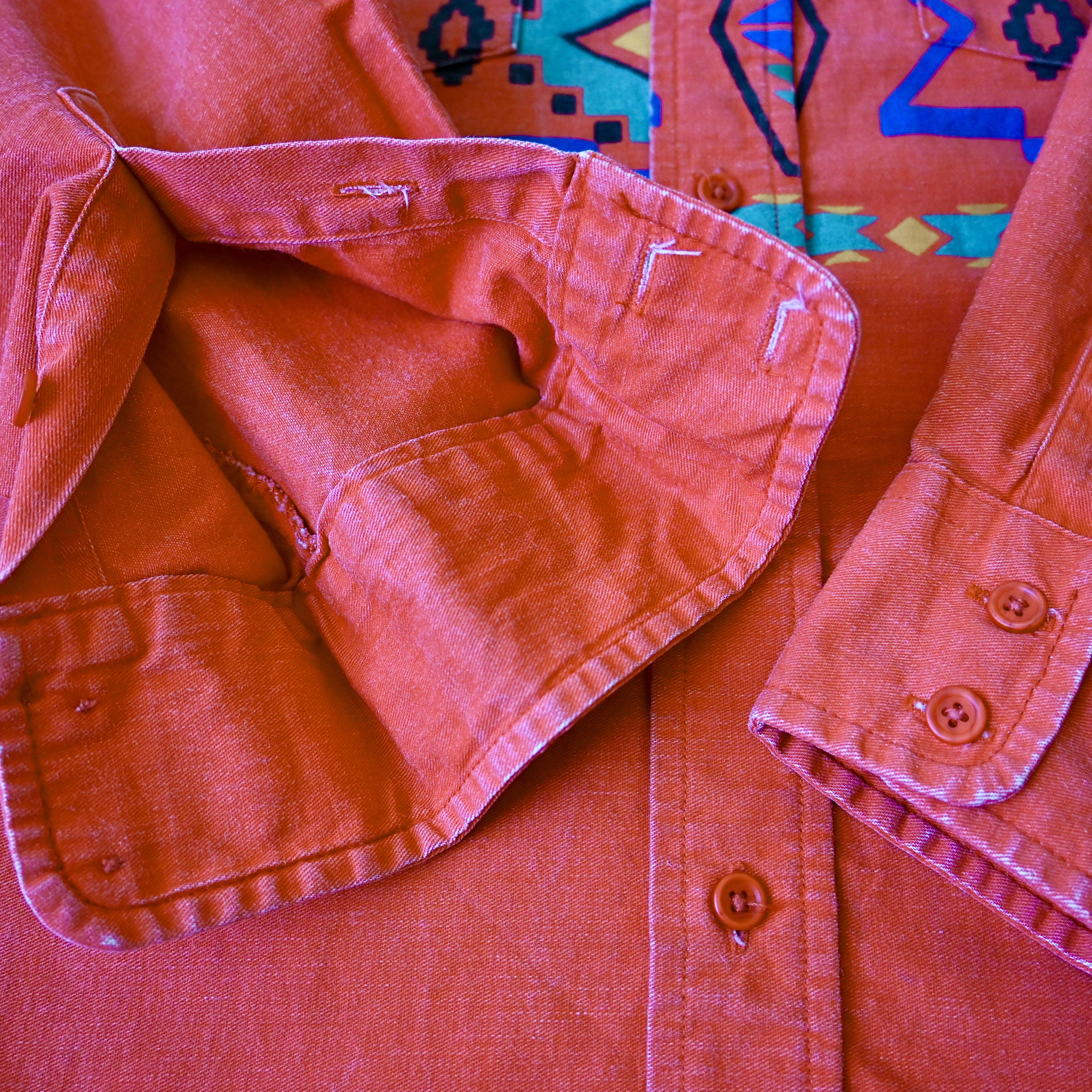 Vintage VTG Wrangler Brushpopper shirt Aztec Navajo poppy red 17.5 Size US XL / EU 56 / 4 - 7 Thumbnail