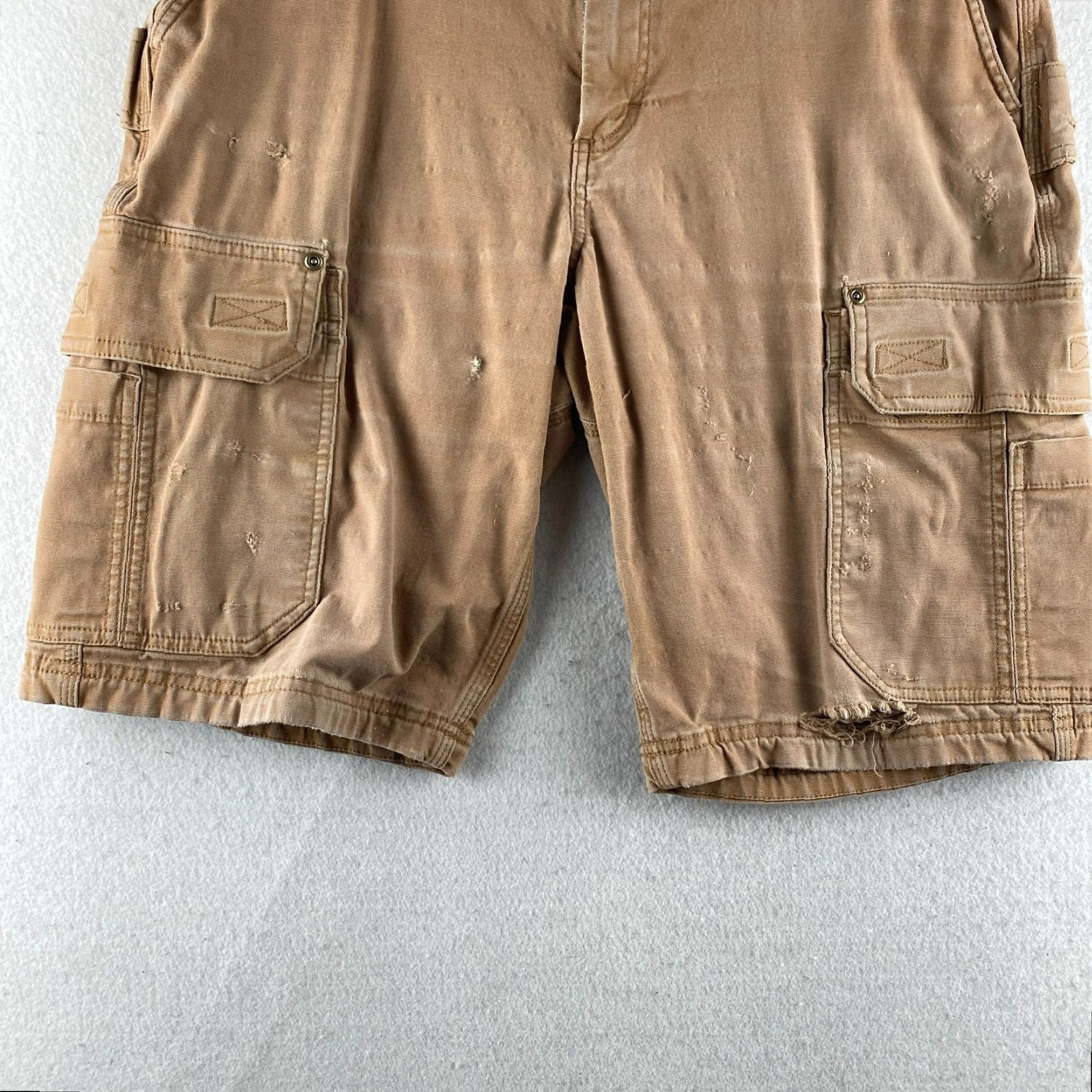 CO Duluth Cargo Shorts Mens 34 Beige Canvas Outdoors Distressed Cargo Pocket Mid Rise 12in Regular Mens Size US 34 / EU 50 - 3 Thumbnail