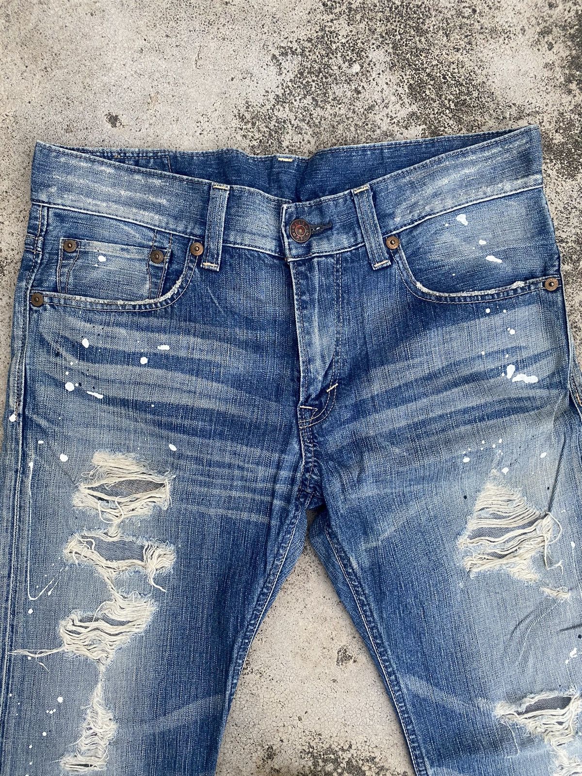 Edwin × Vintage Flare Jeans Edwin Blue Trip Distressed Painted Bootcut Size US 35 - 10 Thumbnail
