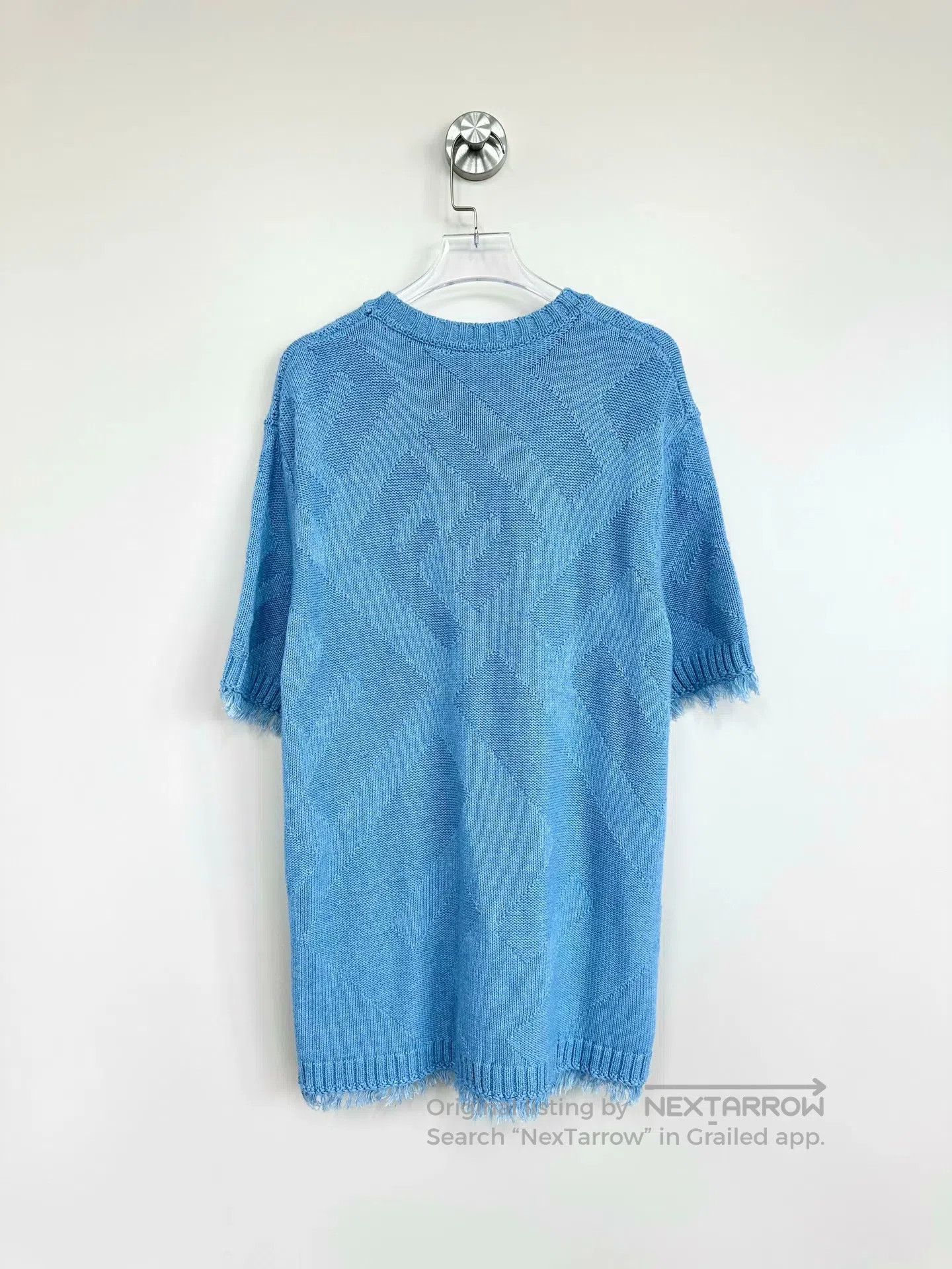 Fendi FENDI Blue embossed print floral fringed knitted short sle Size US M / EU 48-50 / 2 - 2 Thumbnail