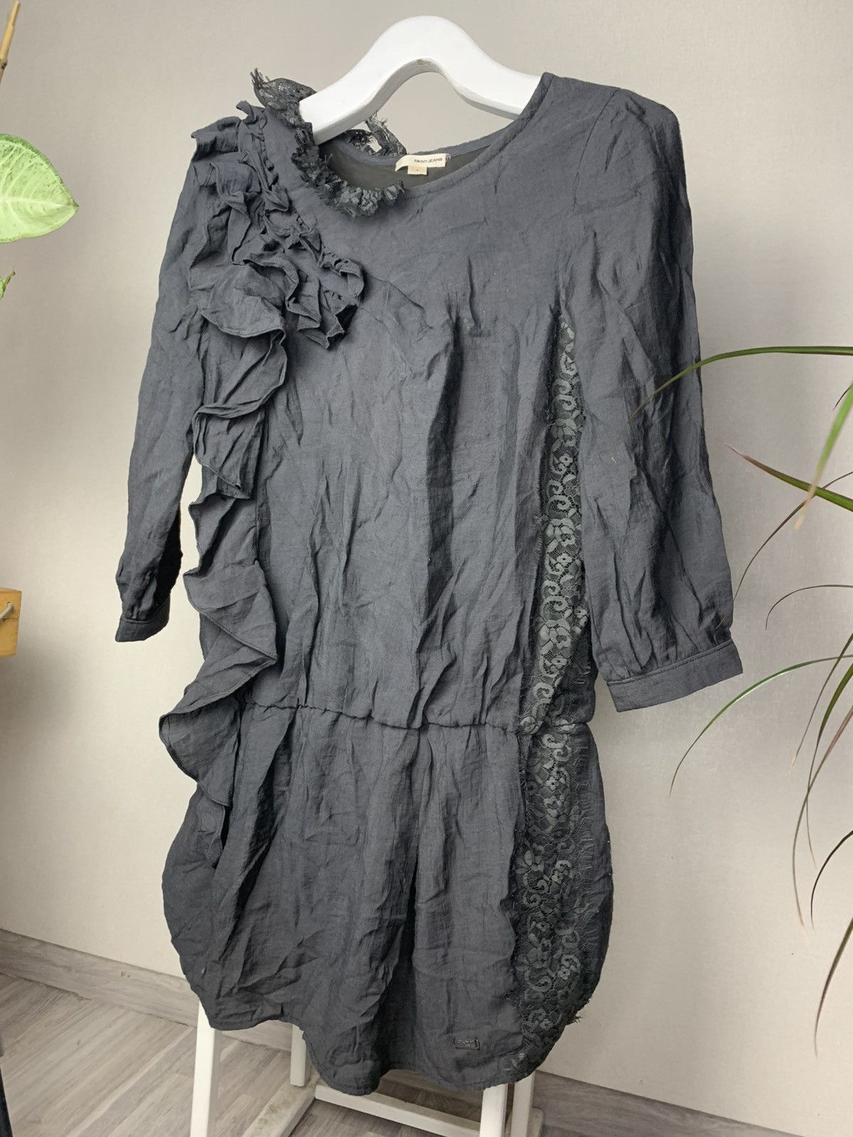 DKNY × Donna Karan Y2K Donna Karan DKNY Vintage Crazy Viscose Ruffle Mini Dress Size M / US 6-8 / IT 42-44 - 3 Thumbnail