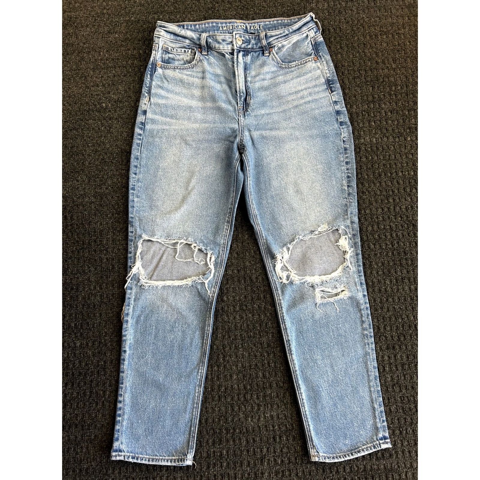 American Eagle Outfitters American Eagle Outfitters Mom Jeans Womens 10 Regular Distressed Stretch Blue Denim Regular Rise 28in 5-Pocket Boots Size 32" / US 10 / IT 46 - 2 Thumbnail