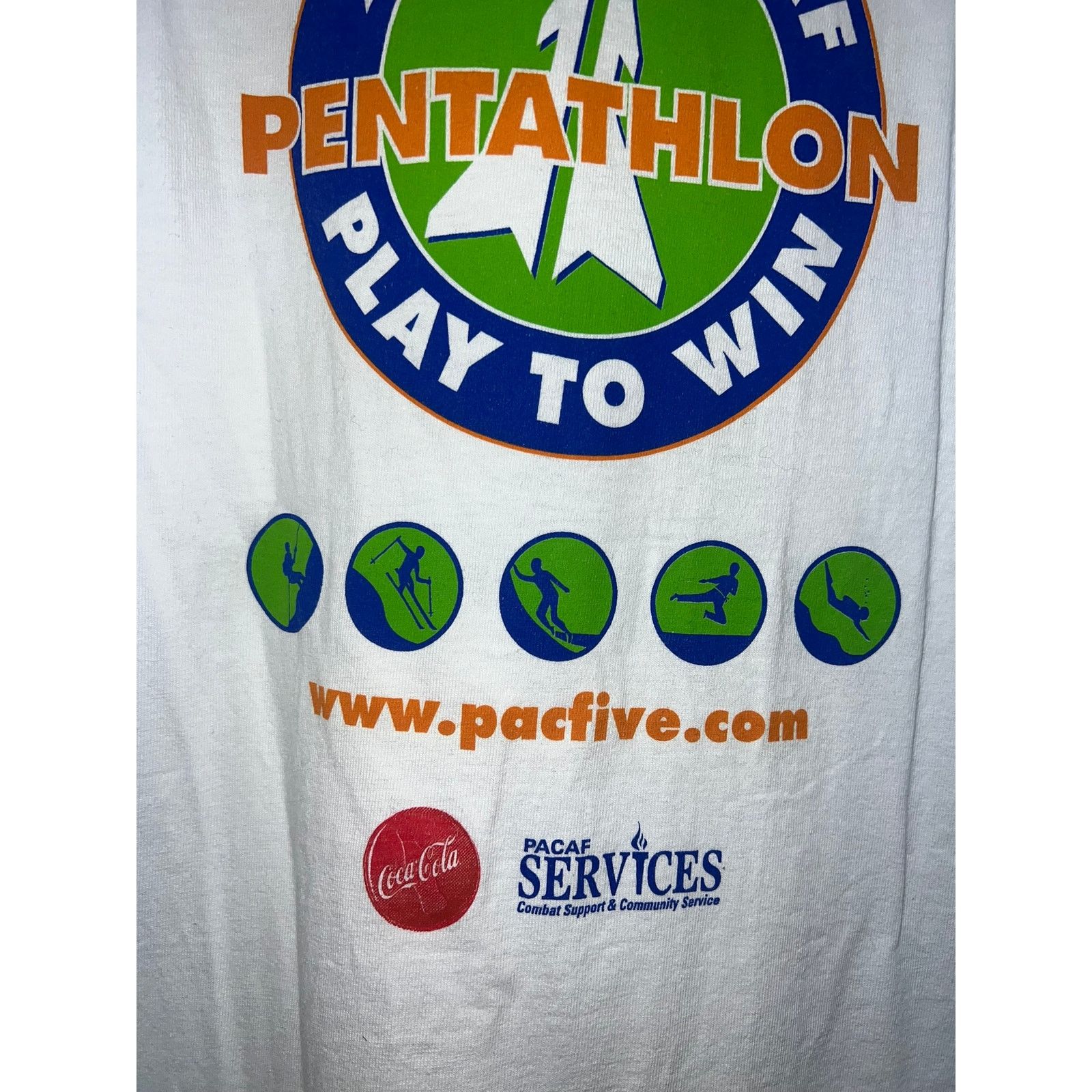 Fruit Of The Loom Vintage Pentathlon Shirt 2004 Pacaf Pac Five Coca Cola Coke Size US XL / EU 56 / 4 - 6 Thumbnail