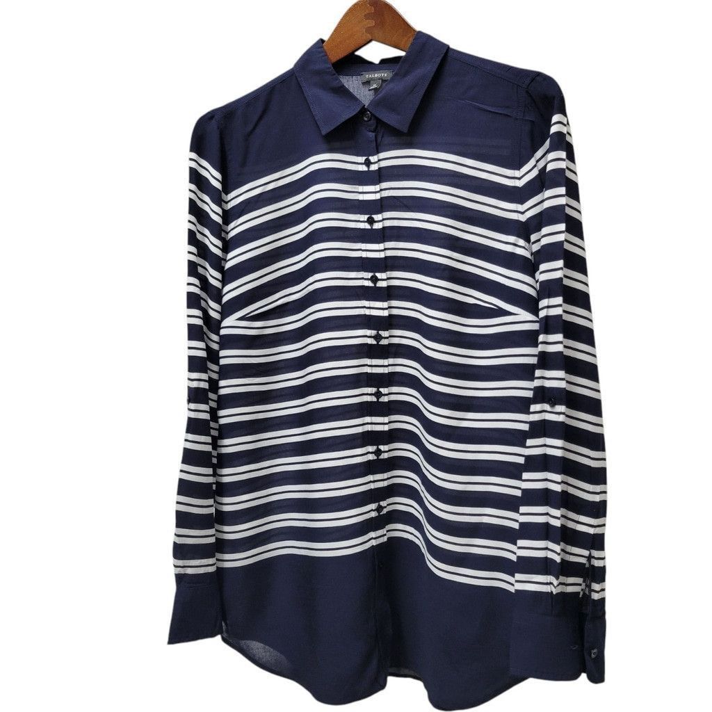 Talbots Talbots Women Roll-Tab Long-Sleeve Button-Up Rayon Shirt 10 Size L / US 10 / IT 46 - 2 Thumbnail