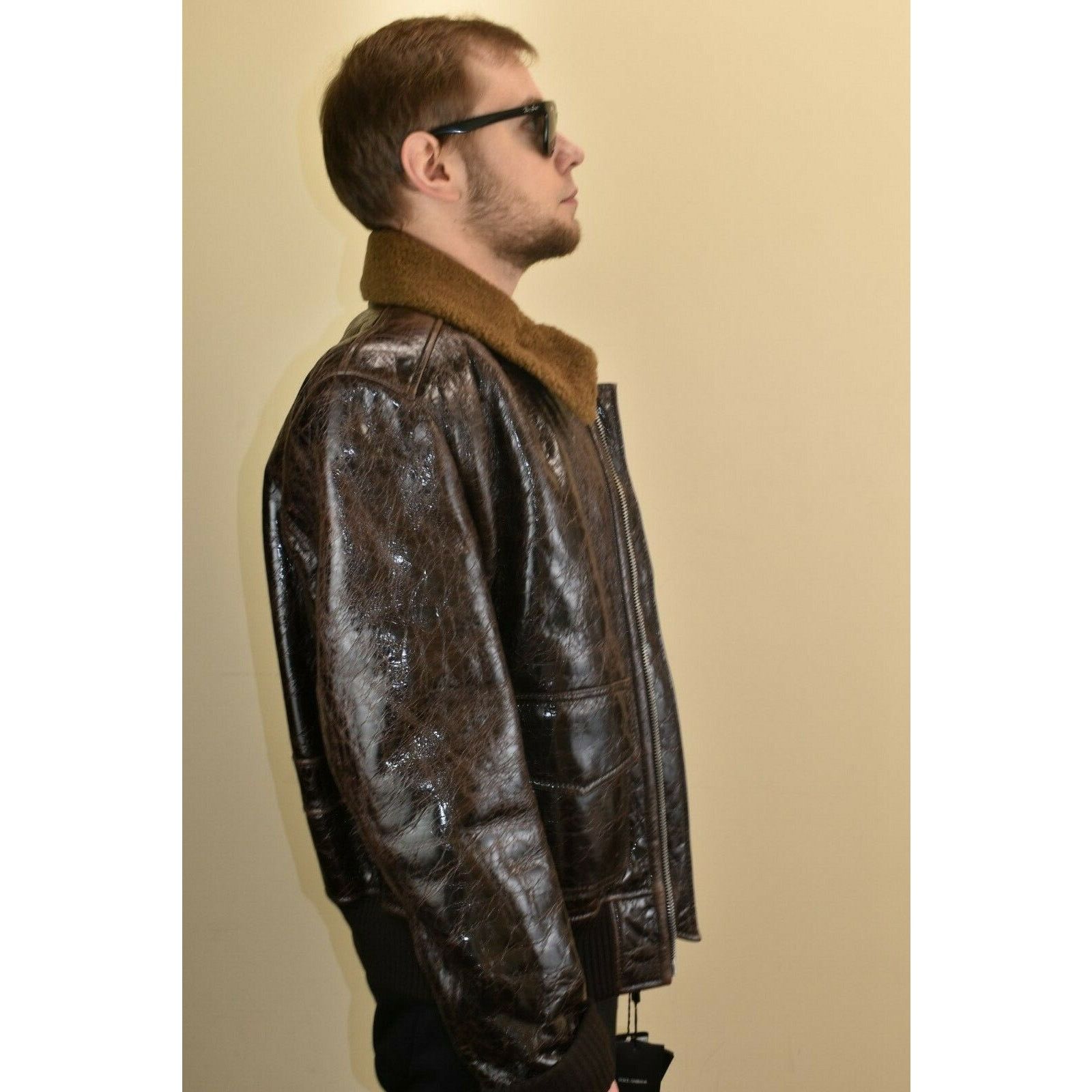 Dolce & Gabbana DOLCE GABBANA BROWN LEATHER BOMBER SHEARLING JACKET 54 44 Size US L / EU 52-54 / 3 - 3 Thumbnail
