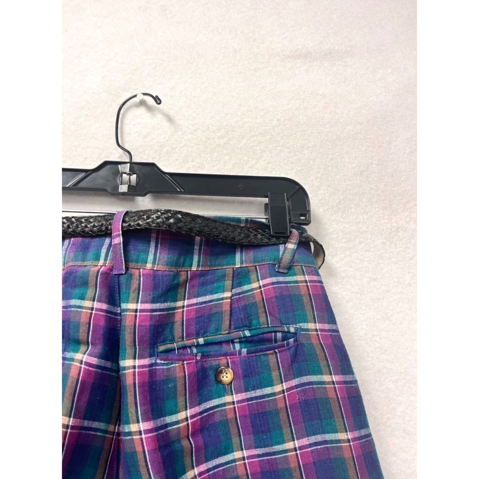Vintage VINTAGE Paris Sport Club Plaid High-Waisted Pants Womens 10 Purple Ramie Rayon Belt Size 32" / US 10 / IT 46 - 7 Thumbnail