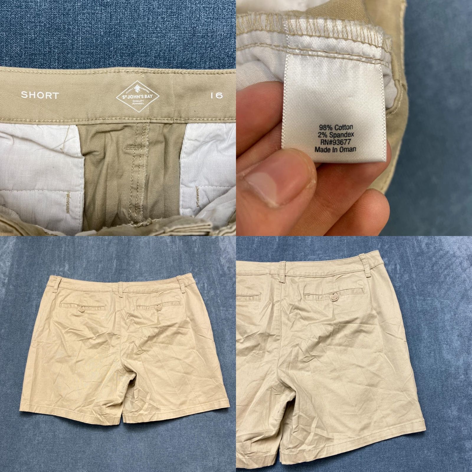 Vintage St. John's Bay Chino Shorts Womens 16 Beige Cotton Stretch High Rise Easy Fit Size 38" / US 16 / IT 52 - 8 Thumbnail
